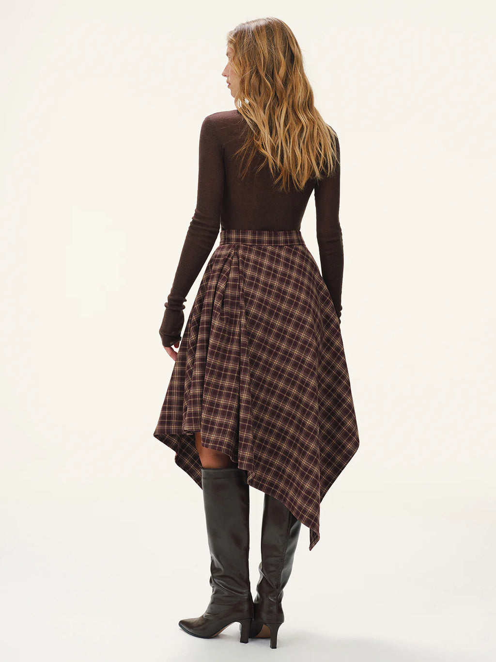 Plaid Asymmetric Midi Skirt