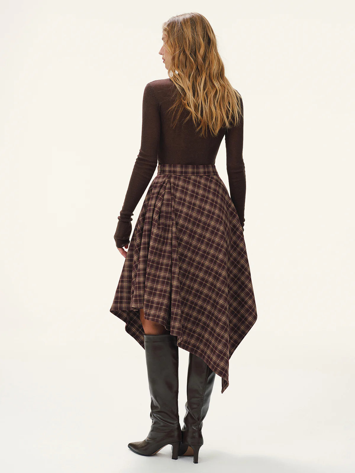 Plaid Asymmetric Midi Skirt