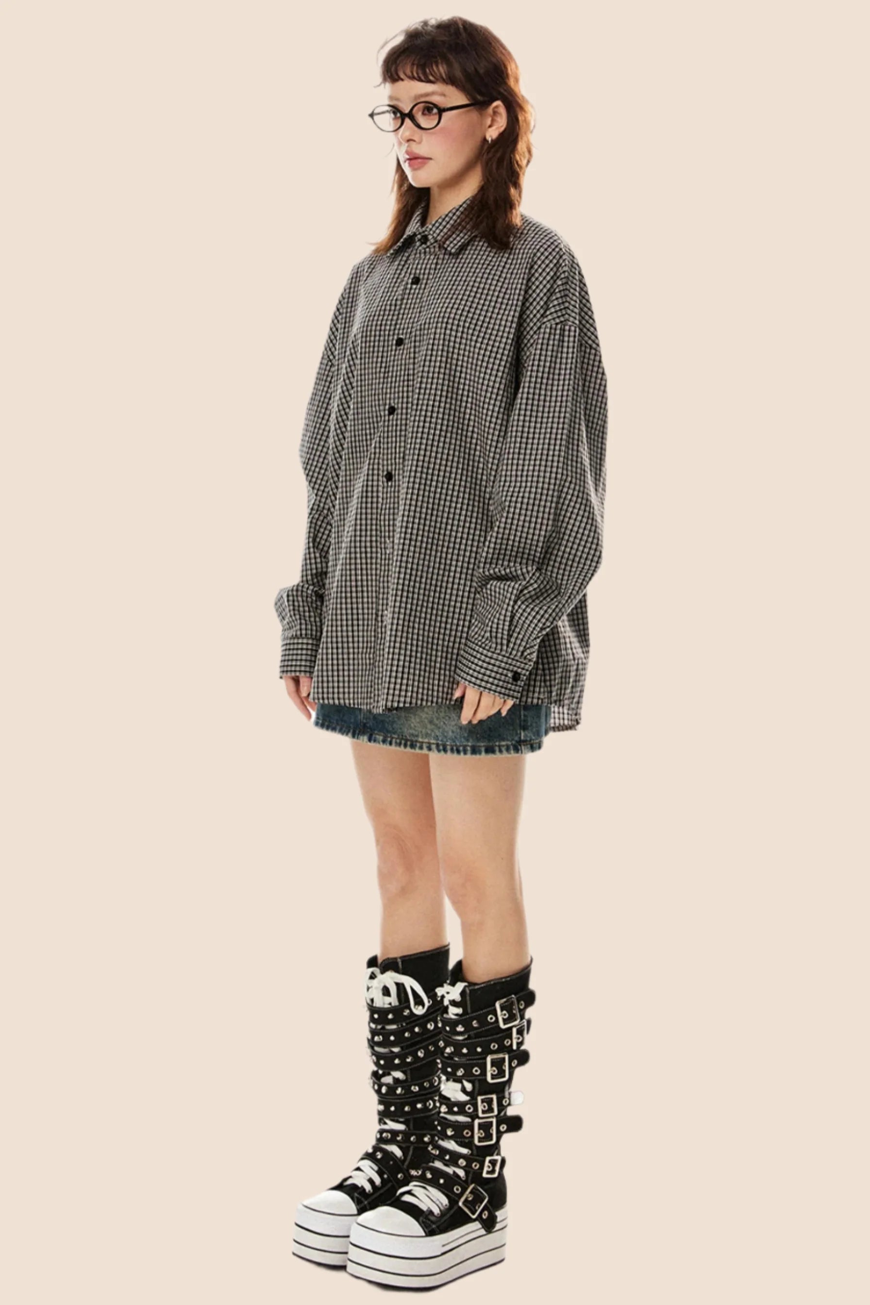 Vintage Plaid Lapel Shirt & Top Set-Up
