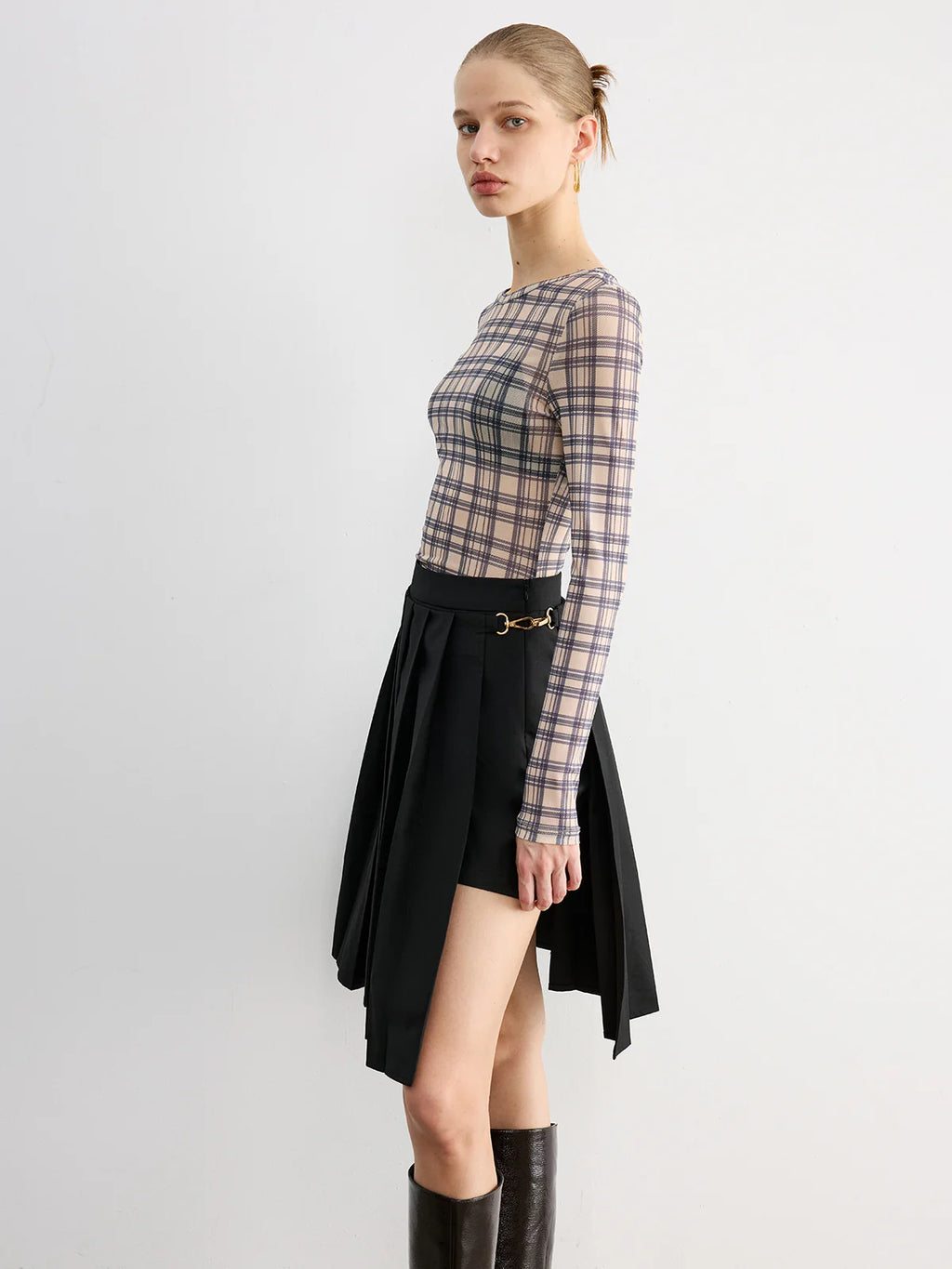 Plaid Sheer Long Sleeve Top