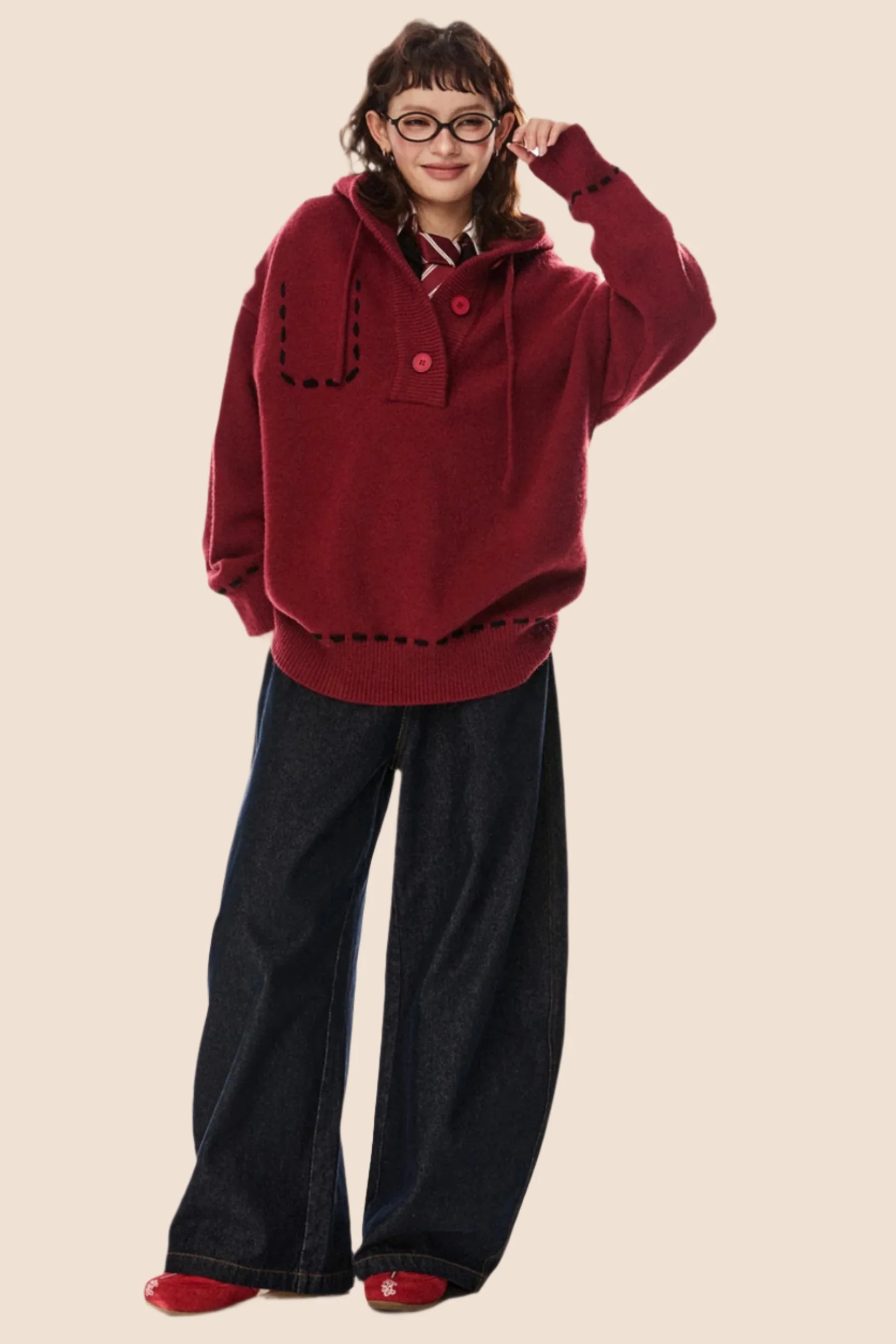 American Retro Drawstring Hooded Top