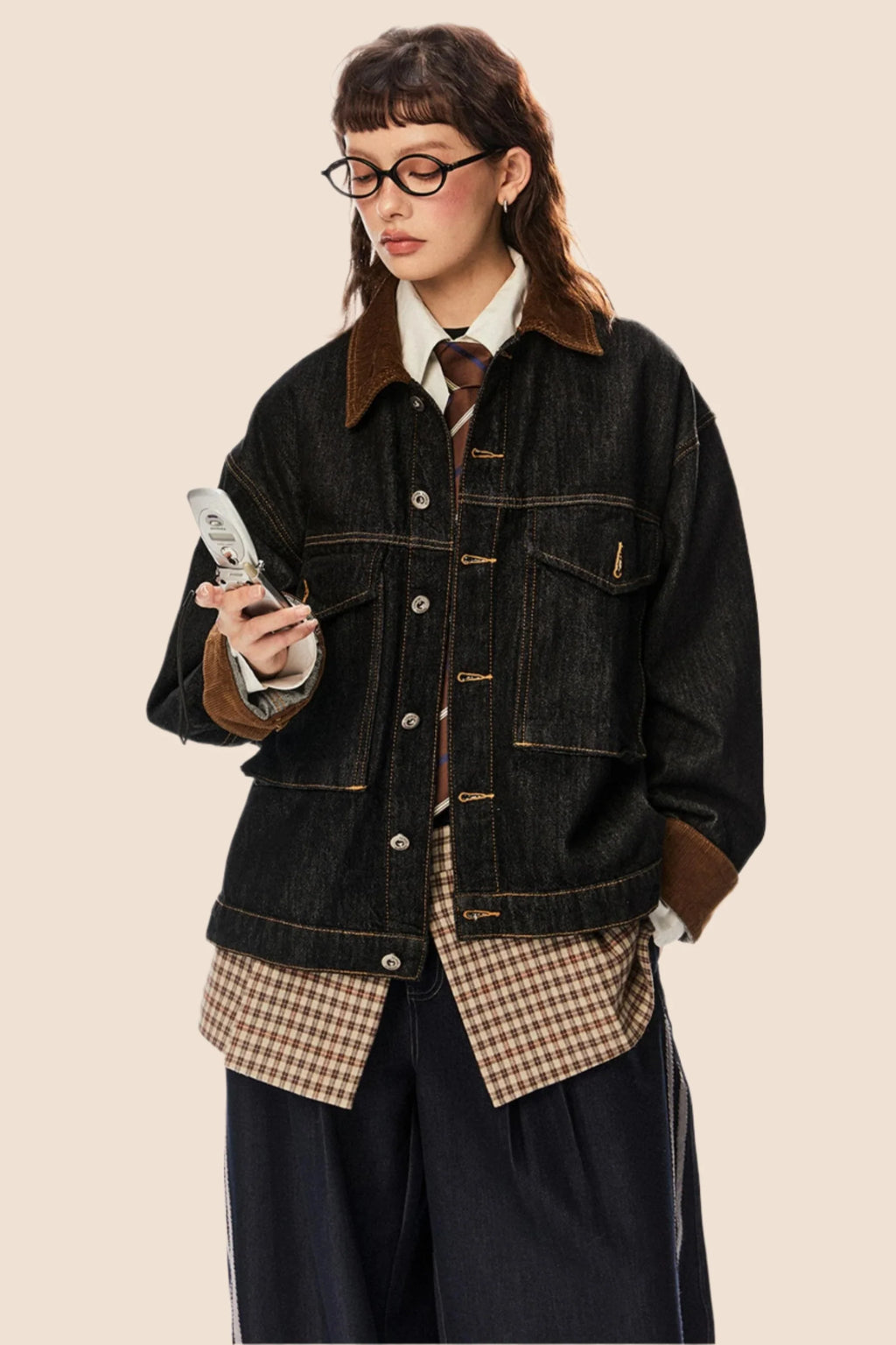 Retro Cropped Denim Cargo Jacket