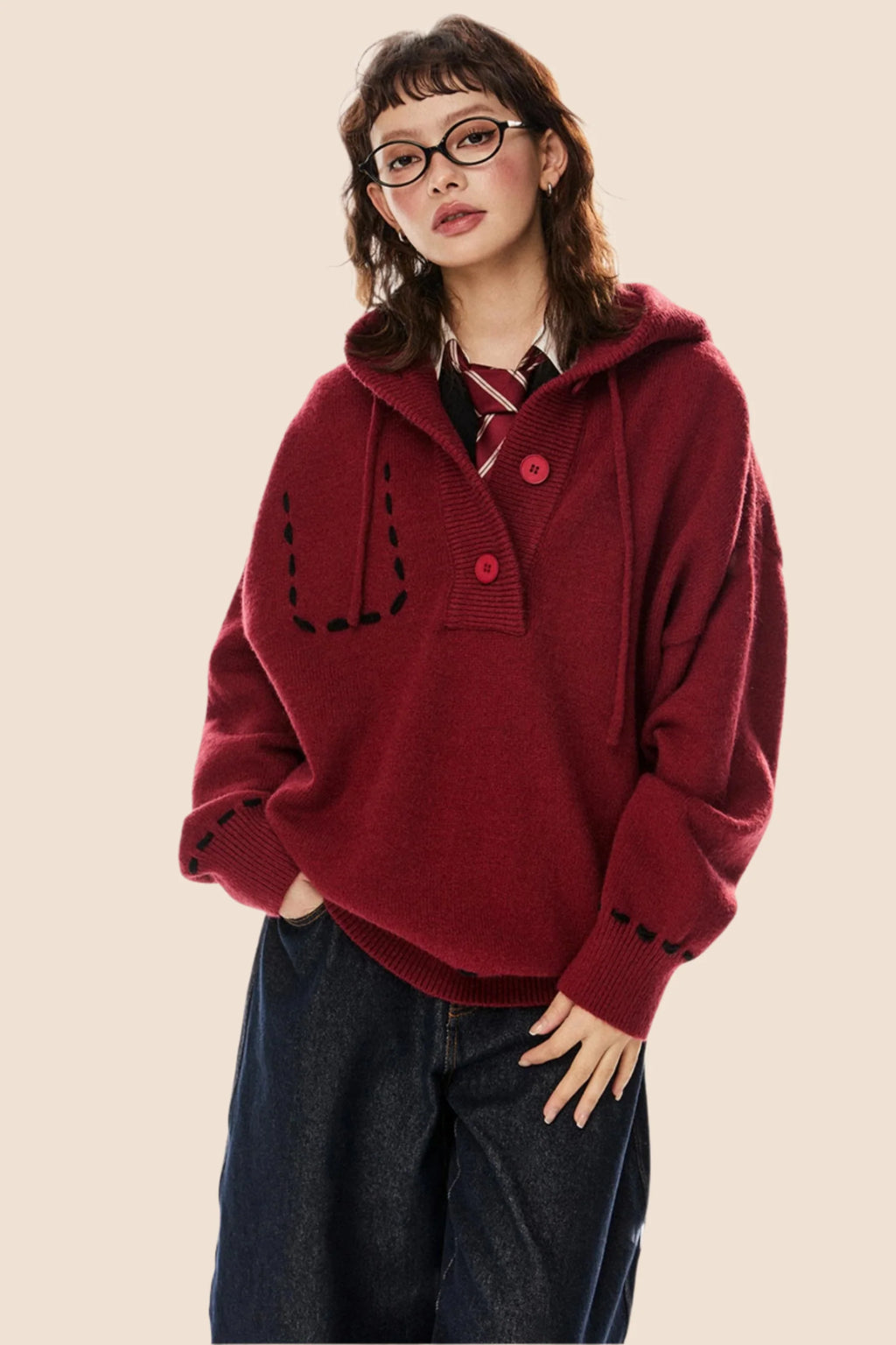 American Retro Drawstring Hooded Top