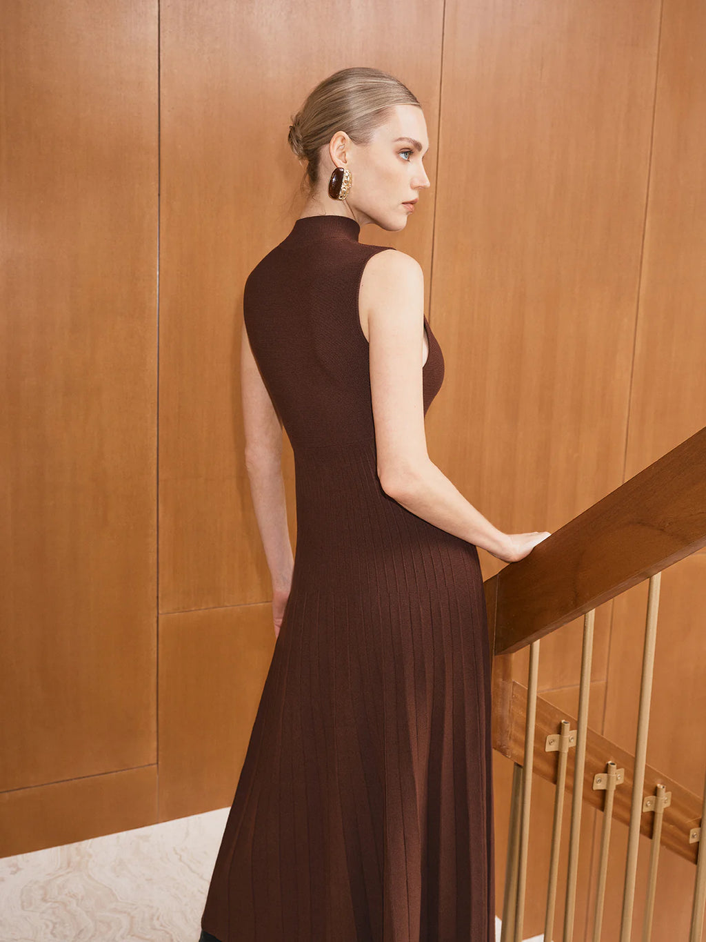 Turtleneck Sleeveless Knit Maxi Dress without Belt