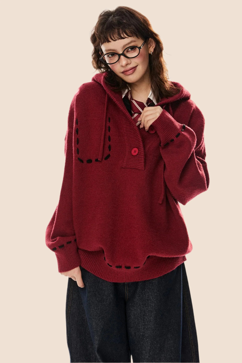 American Retro Drawstring Hooded Top