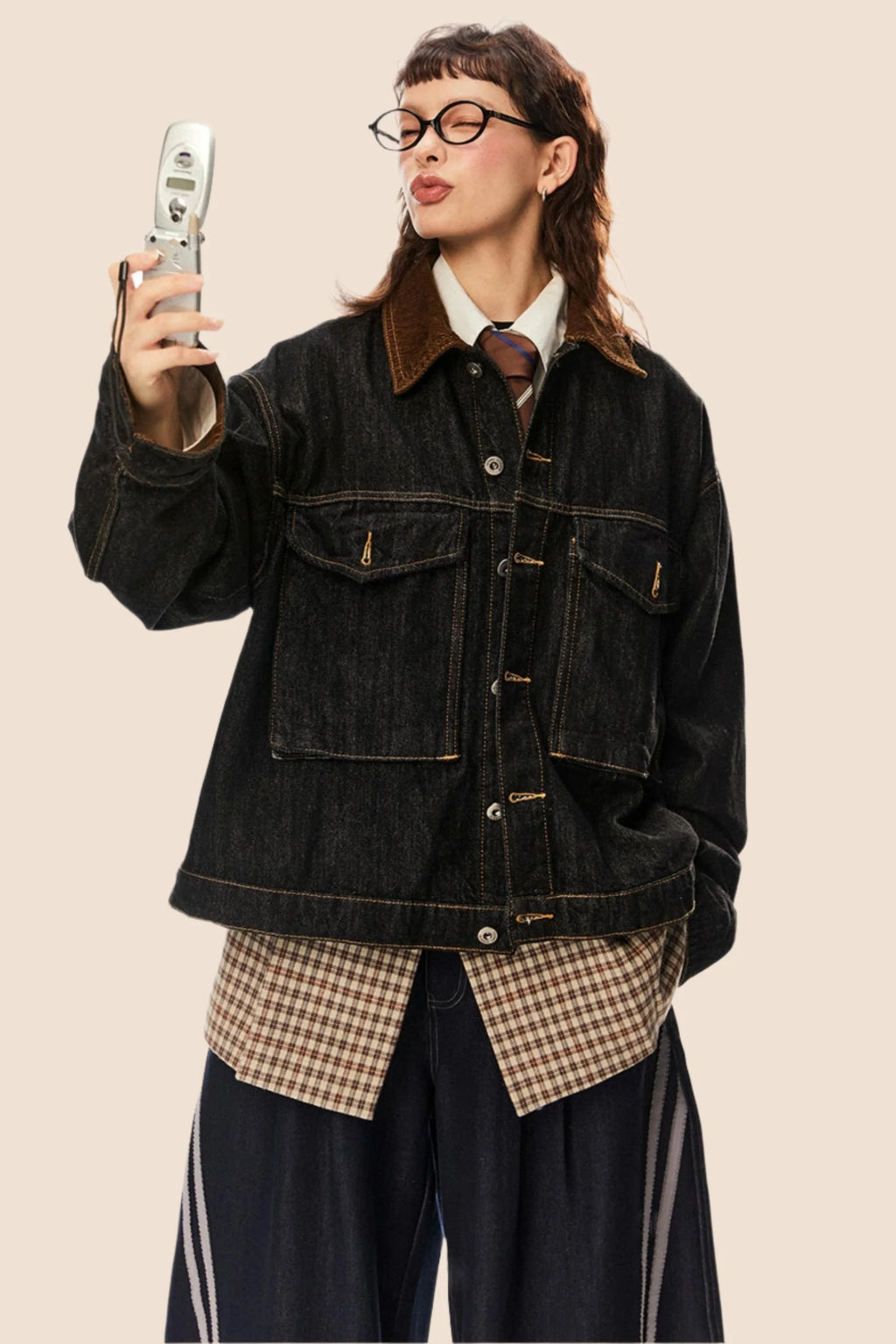 Retro Cropped Denim Cargo Jacket