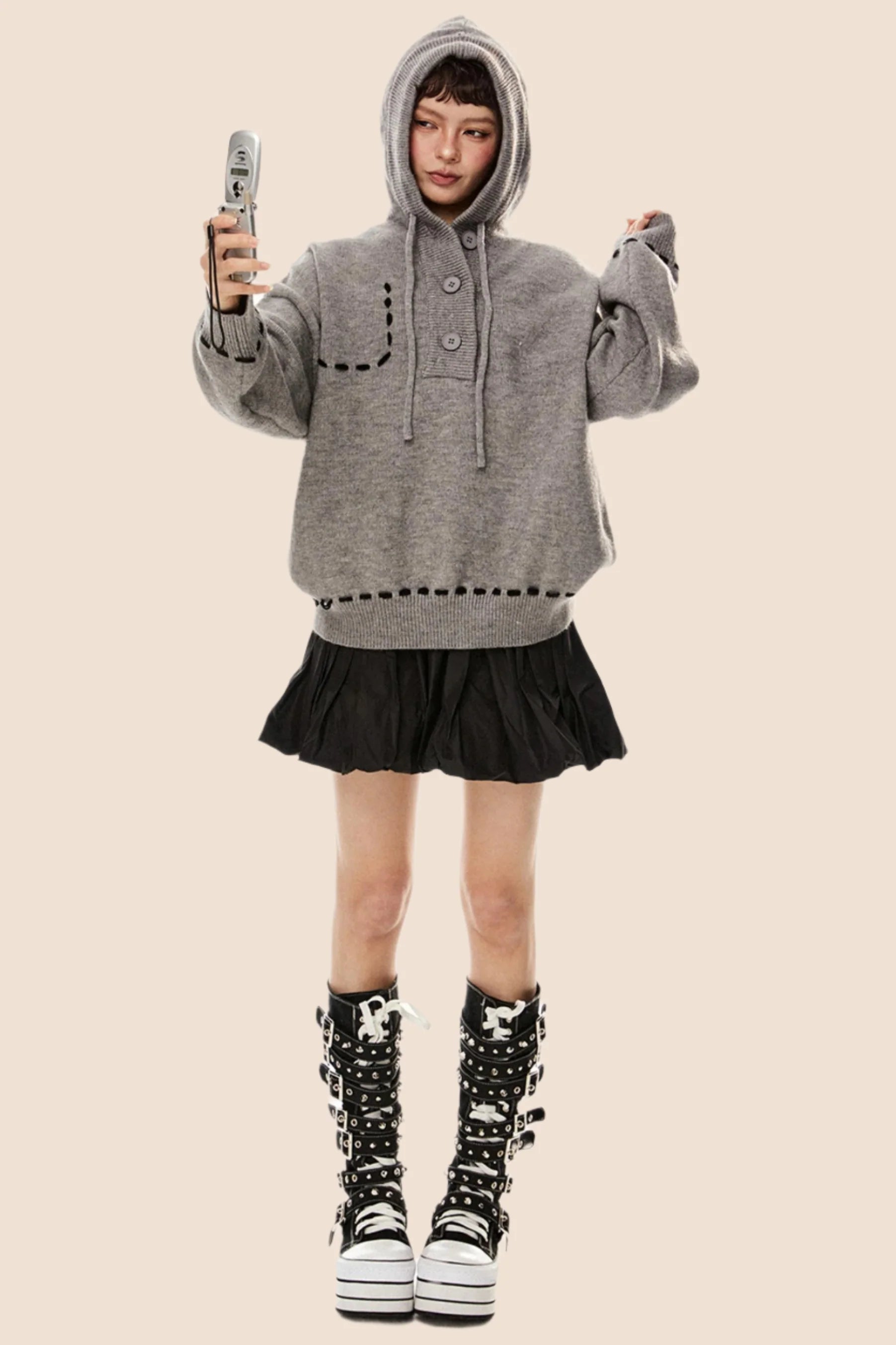 American Retro Drawstring Hooded Top