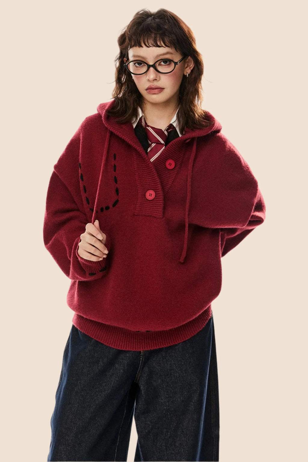 American Retro Drawstring Hooded Top