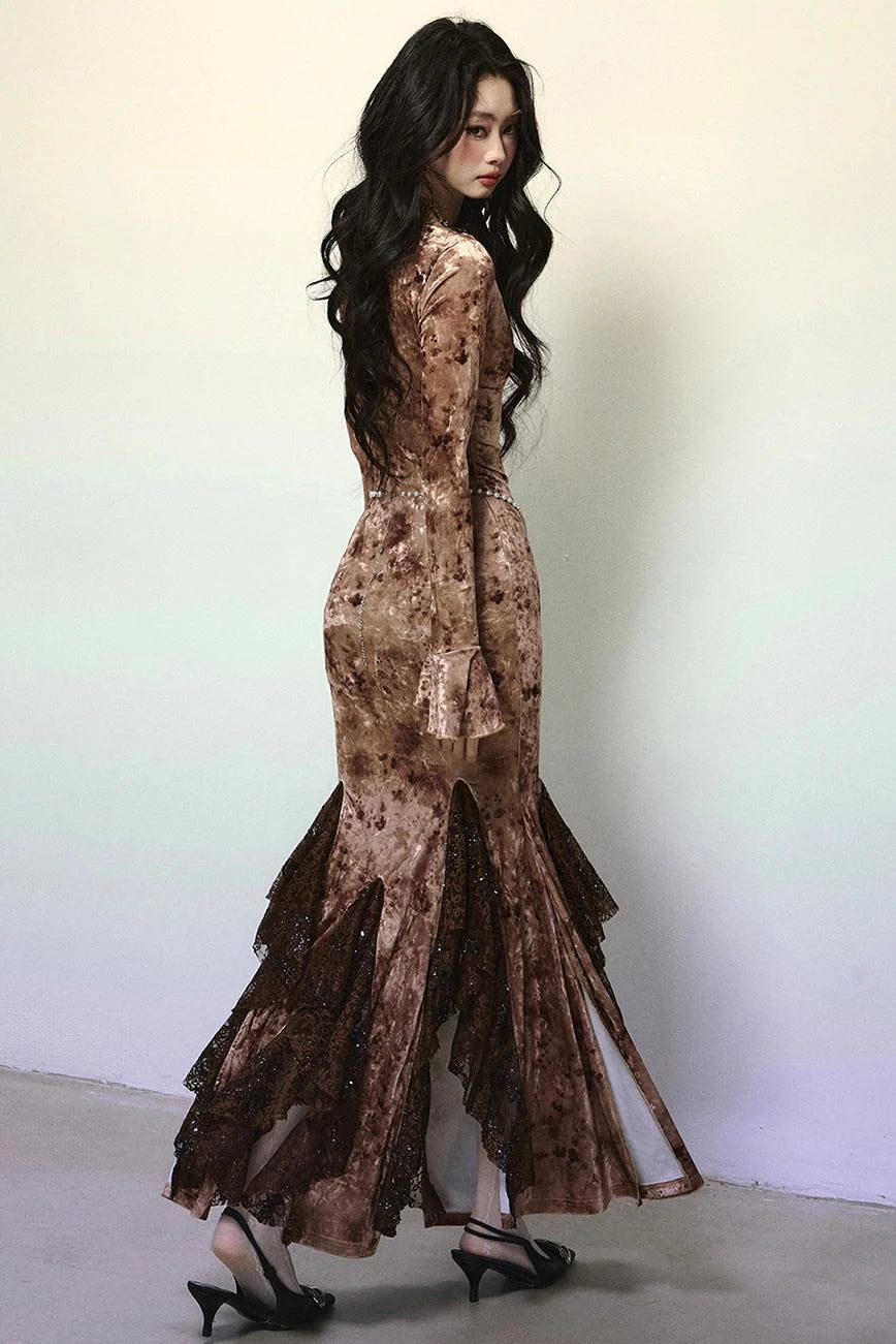 Deep V Mermaid Lace Dress
