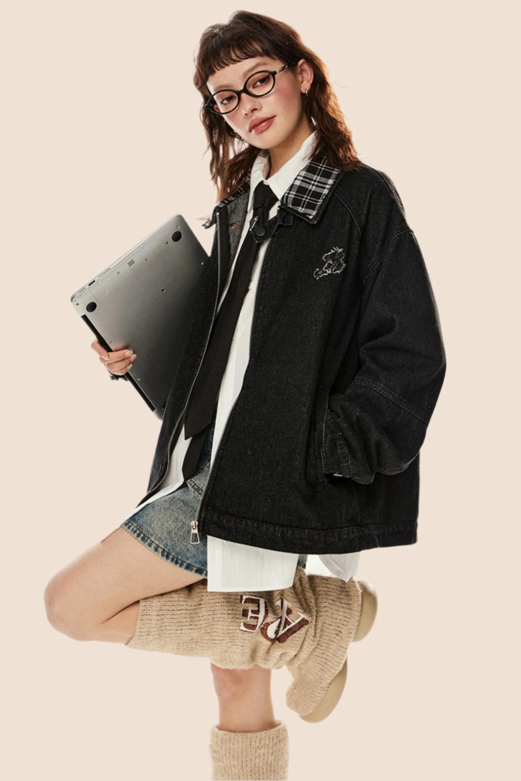 Retro Embroidered Loose Fit Denim Jacket