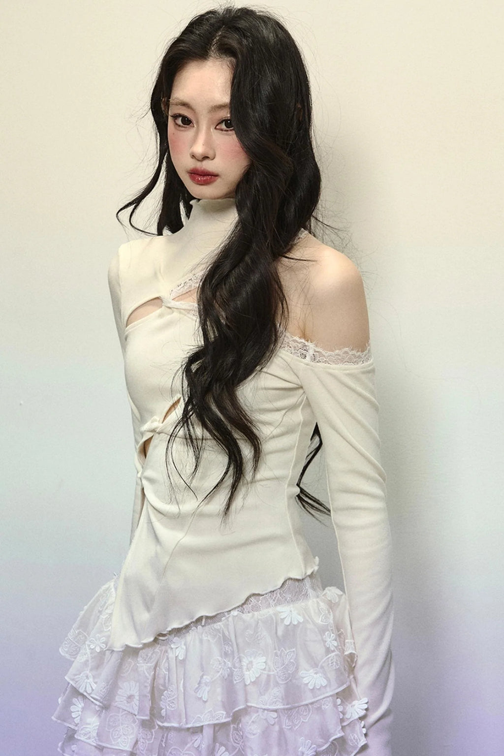 Elegant Half-High Neck Lace Top