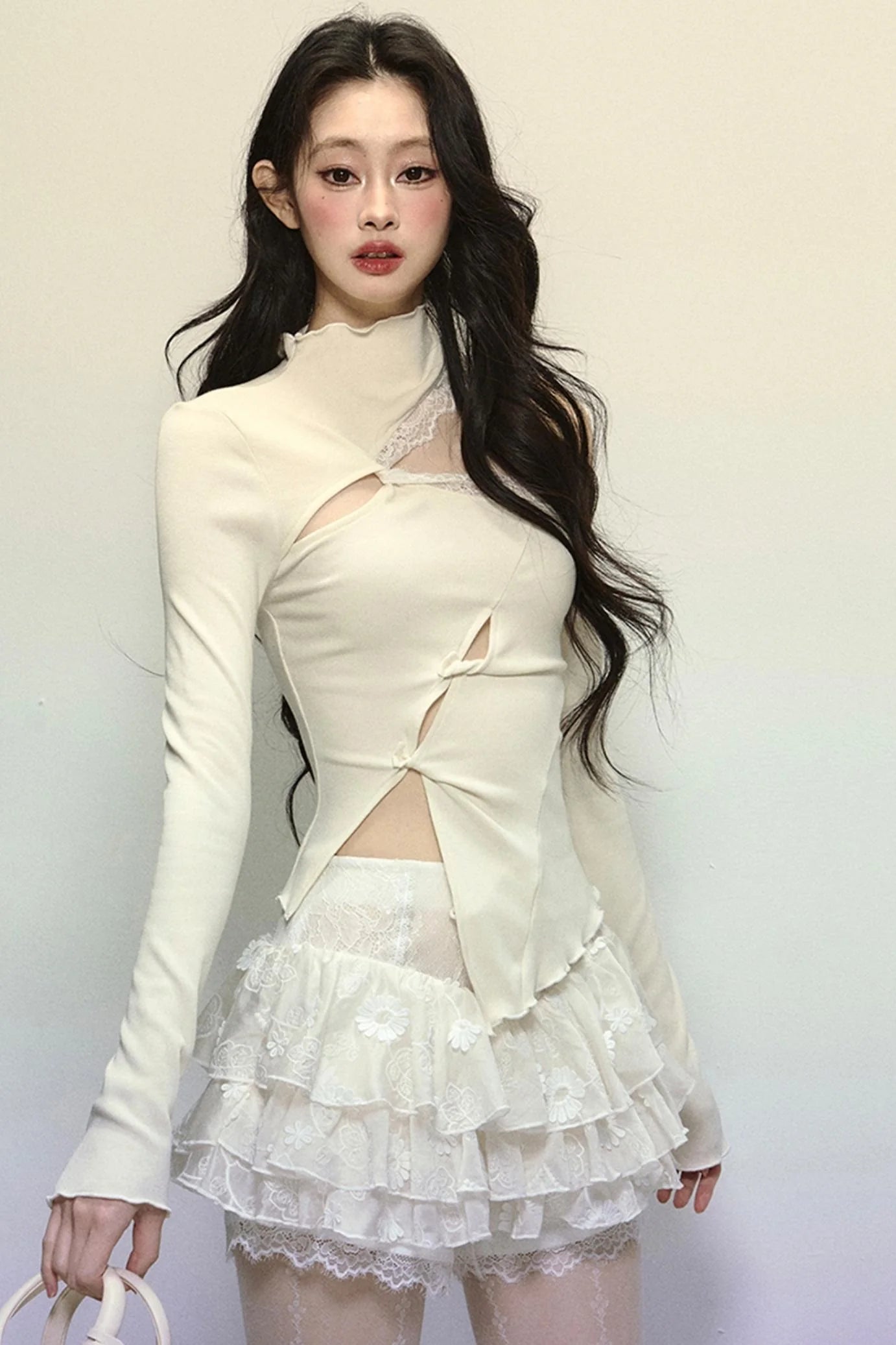 Elegant Half-High Neck Lace Top