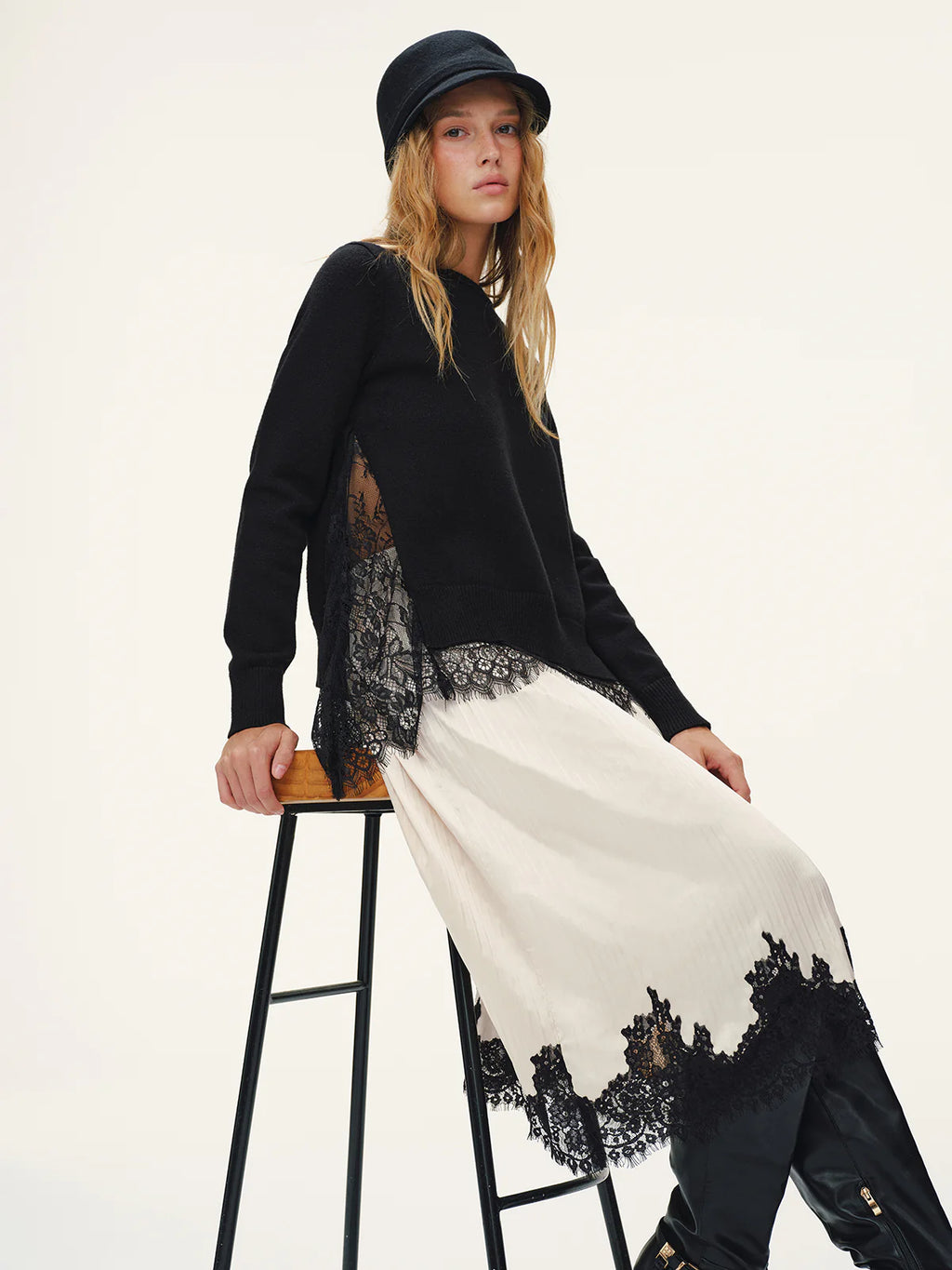 Lace Panel Knitted Sweater