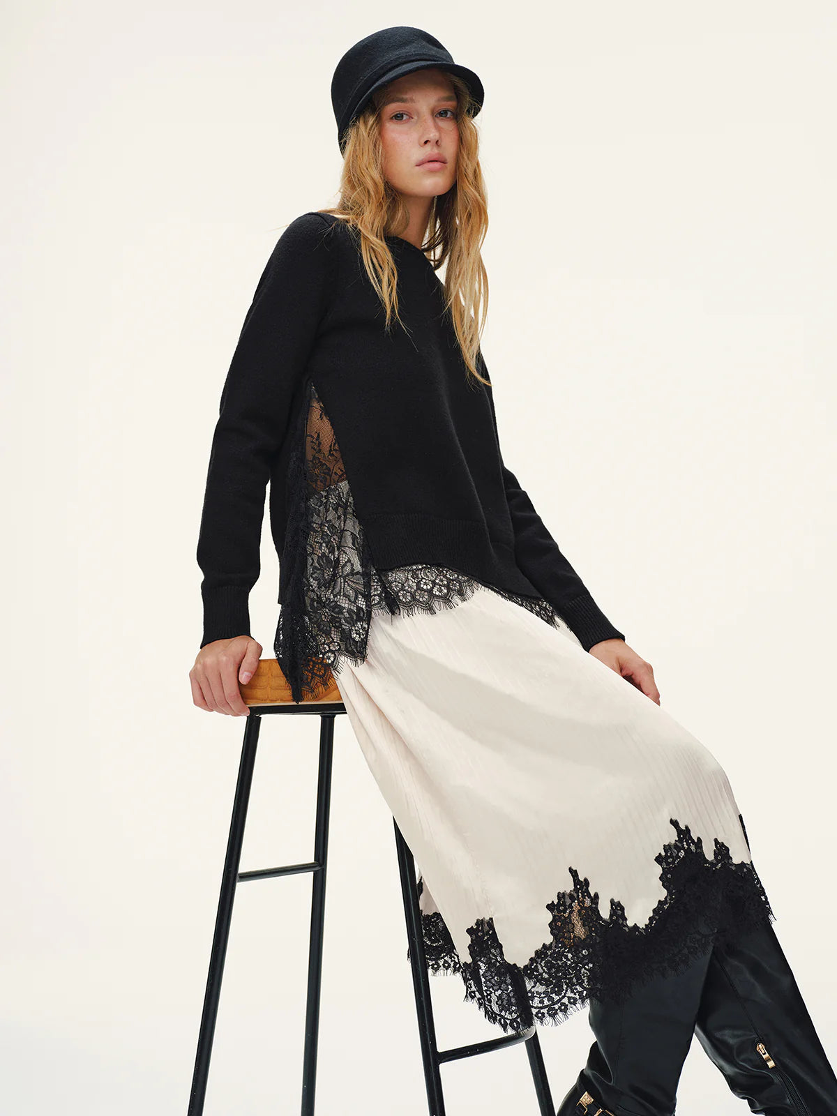 Lace Panel Knitted Sweater