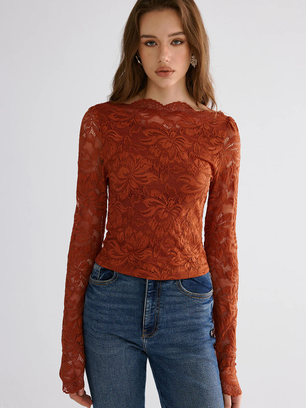 Flower Embroidered Cropped Lace Top