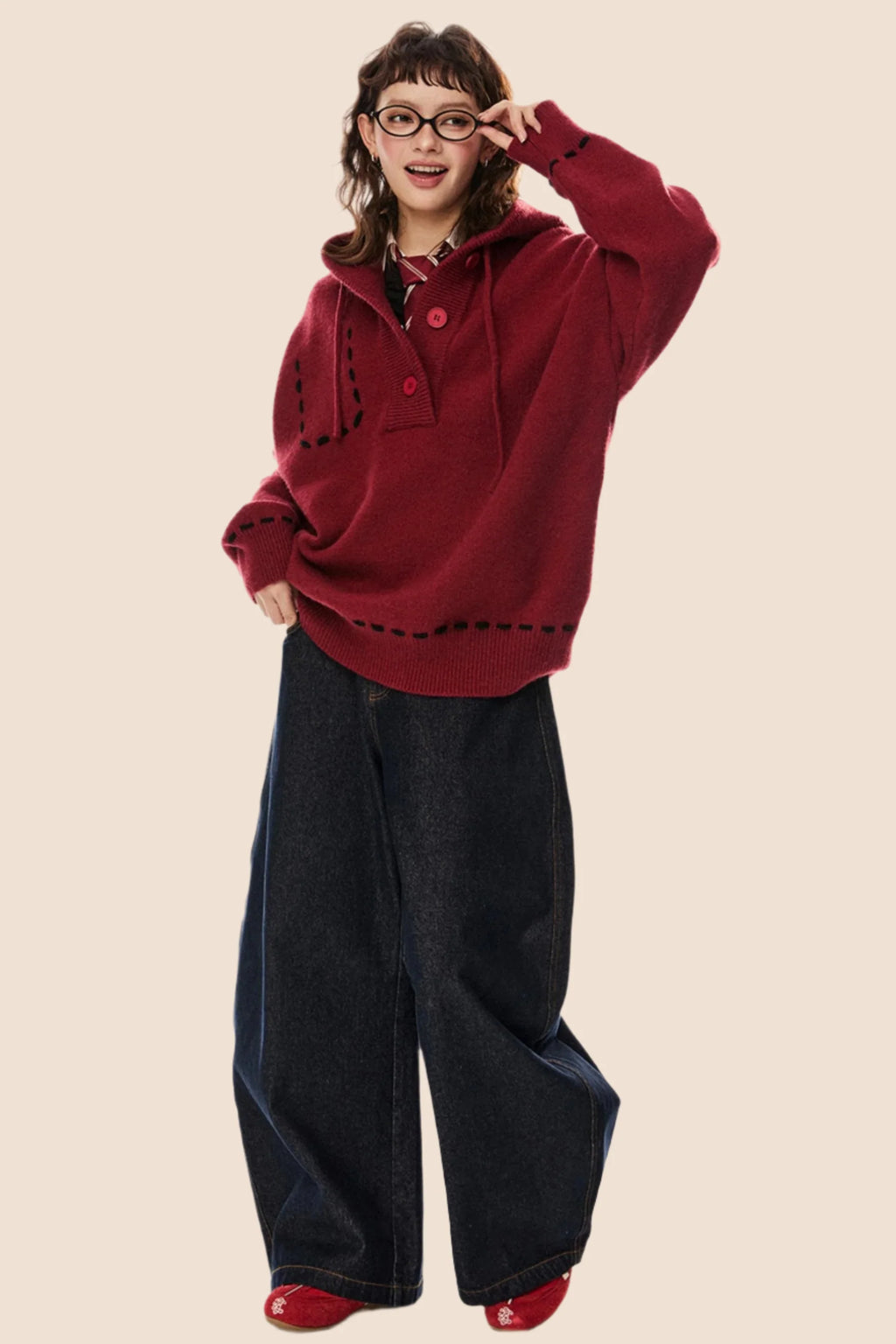 American Retro Drawstring Hooded Top