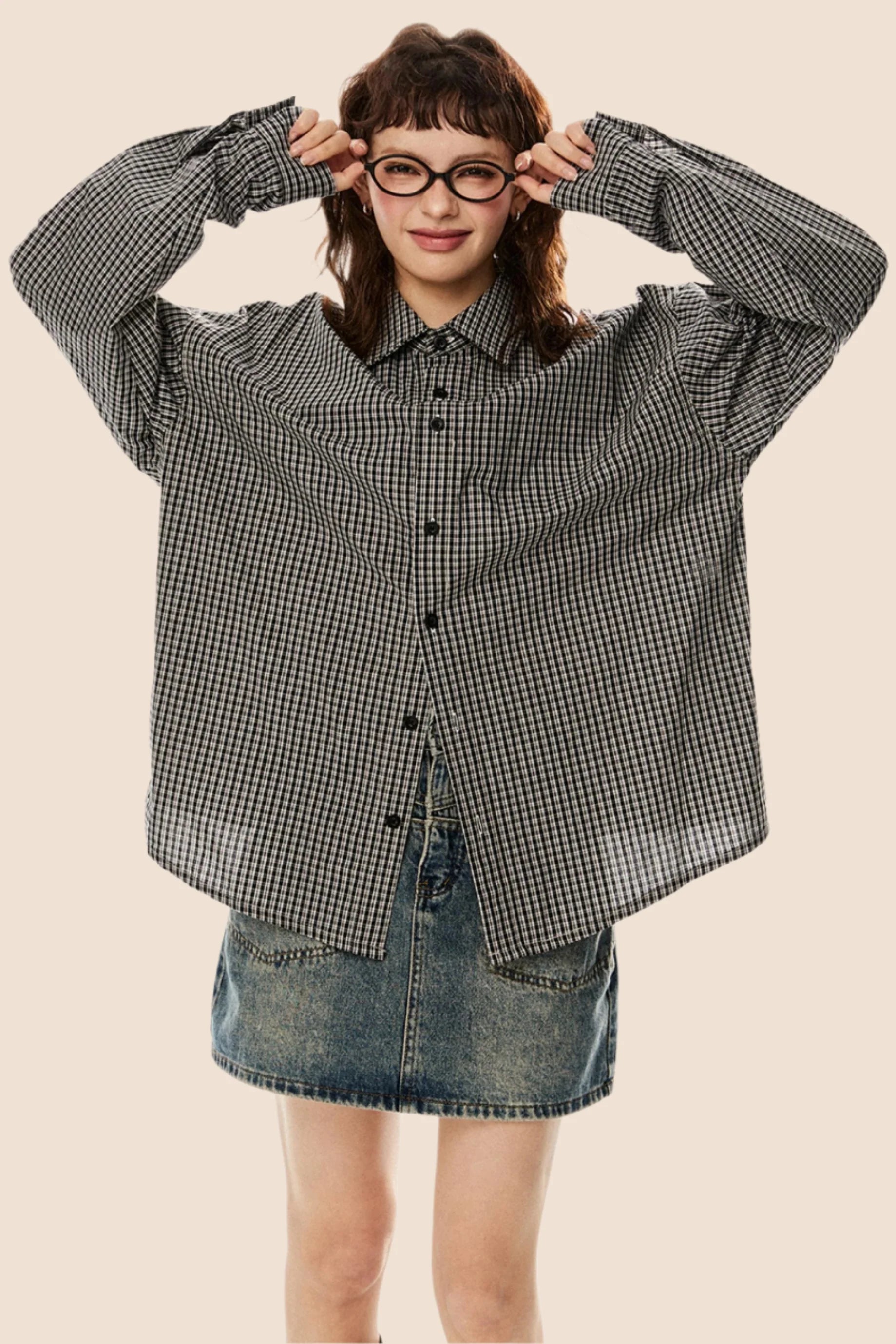 Vintage Plaid Lapel Shirt & Top Set-Up