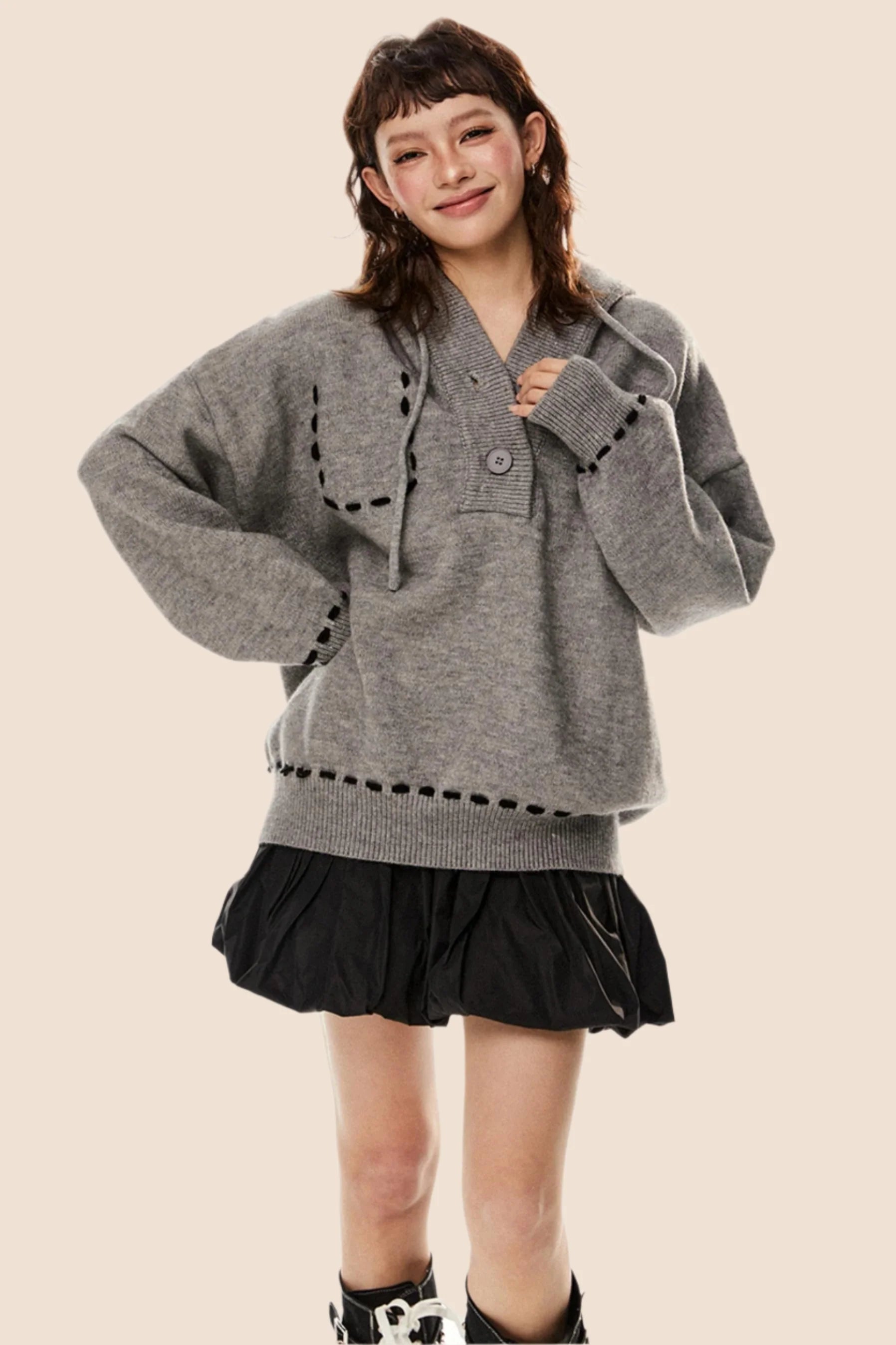 American Retro Drawstring Hooded Top