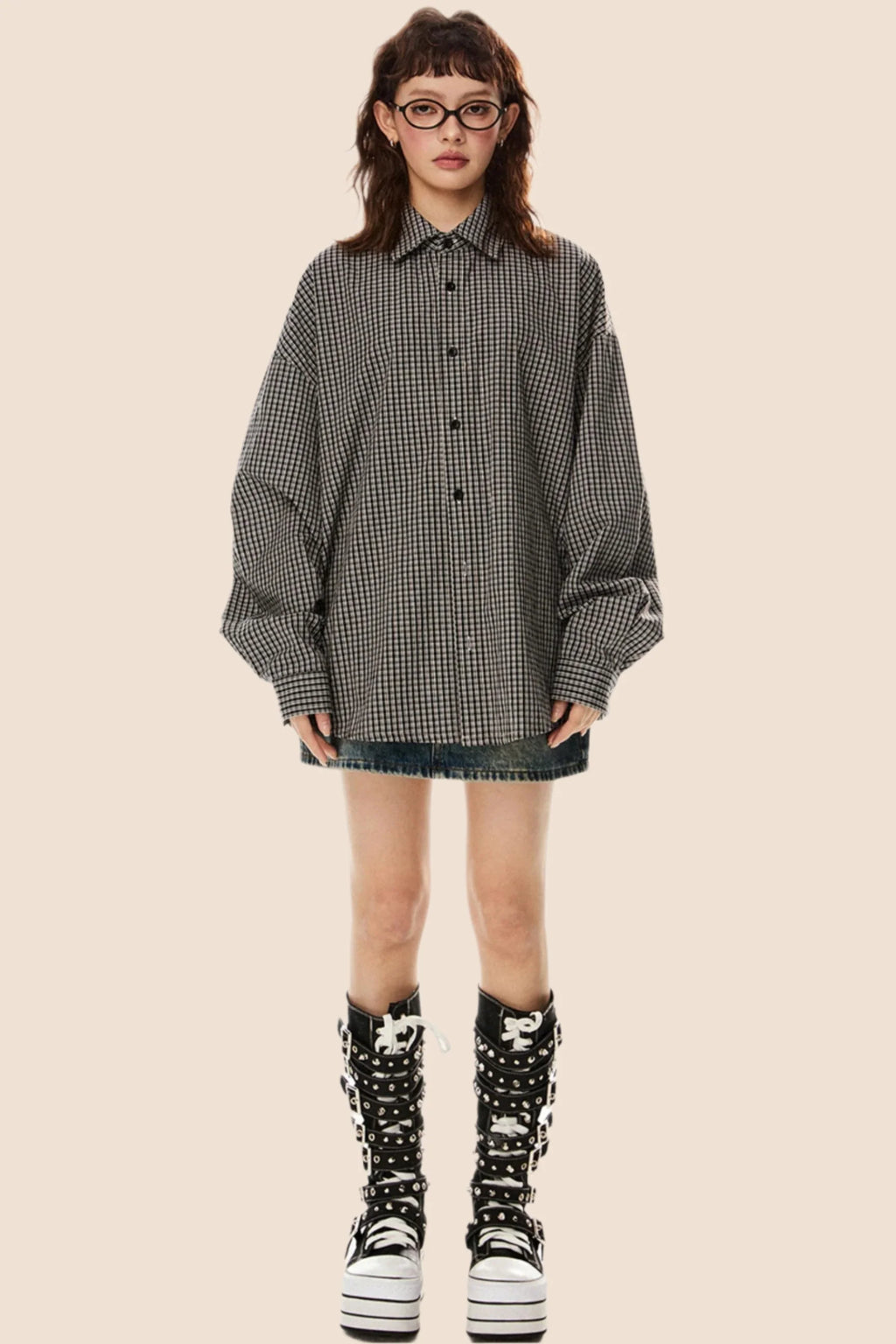 Vintage Plaid Lapel Shirt & Top Set-Up