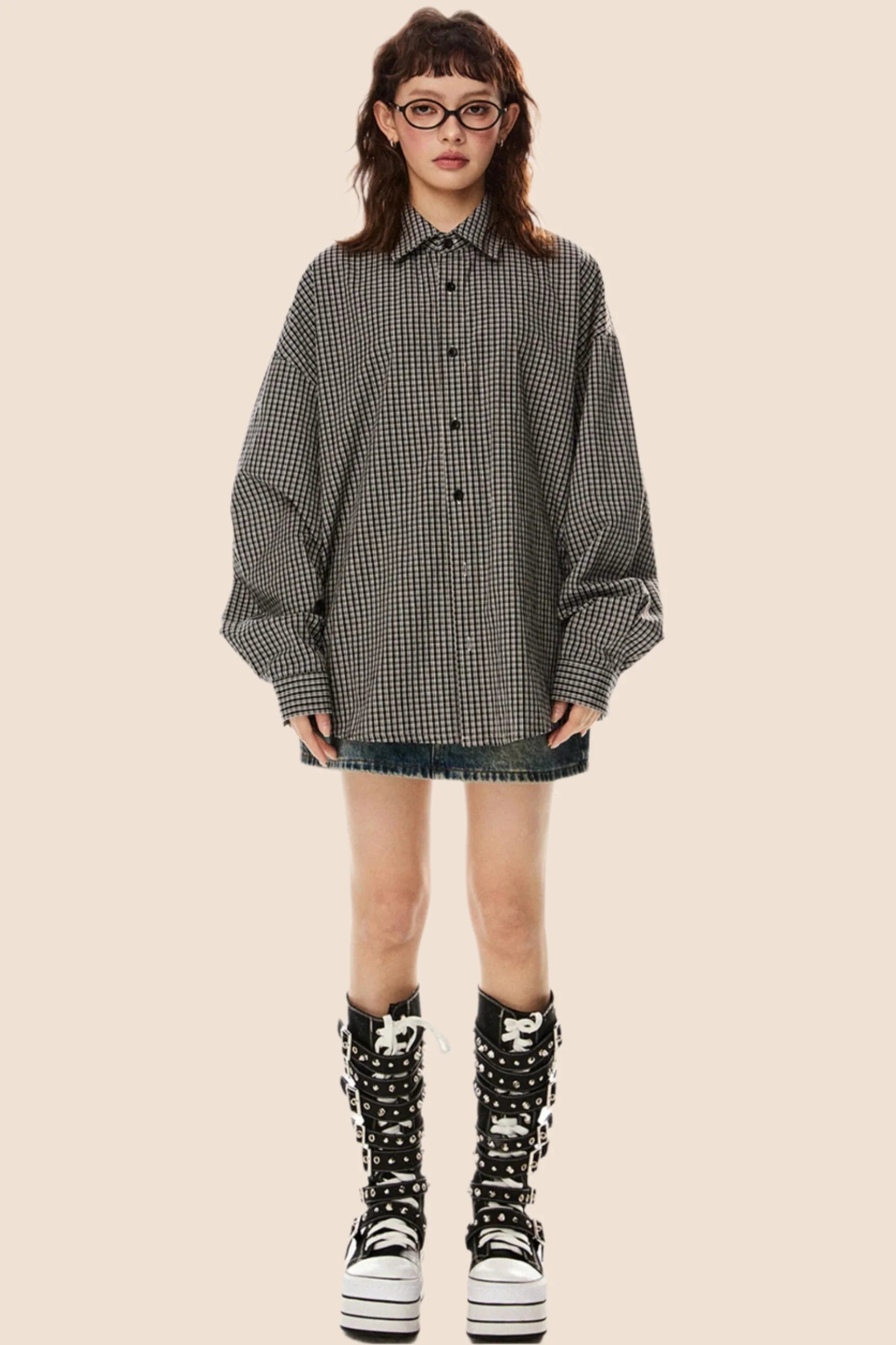 Vintage Plaid Lapel Shirt & Top Set-Up