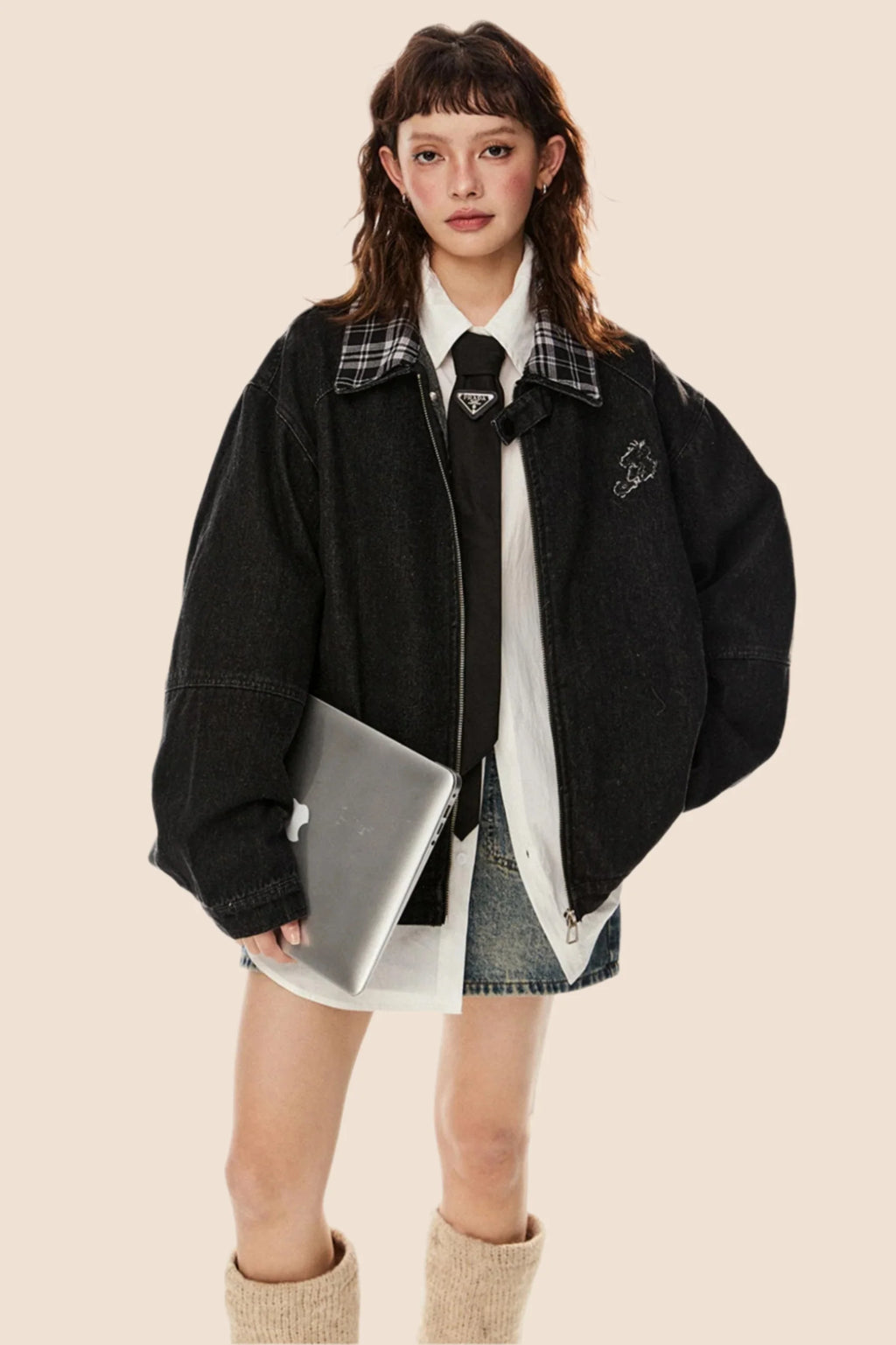 Retro Embroidered Loose Fit Denim Jacket