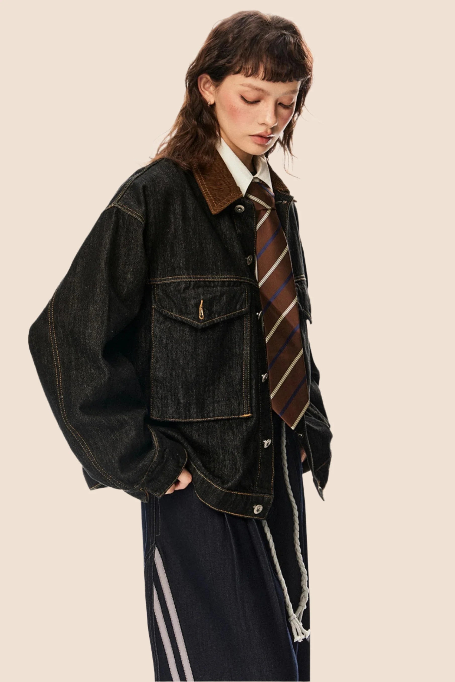 Retro Cropped Denim Cargo Jacket
