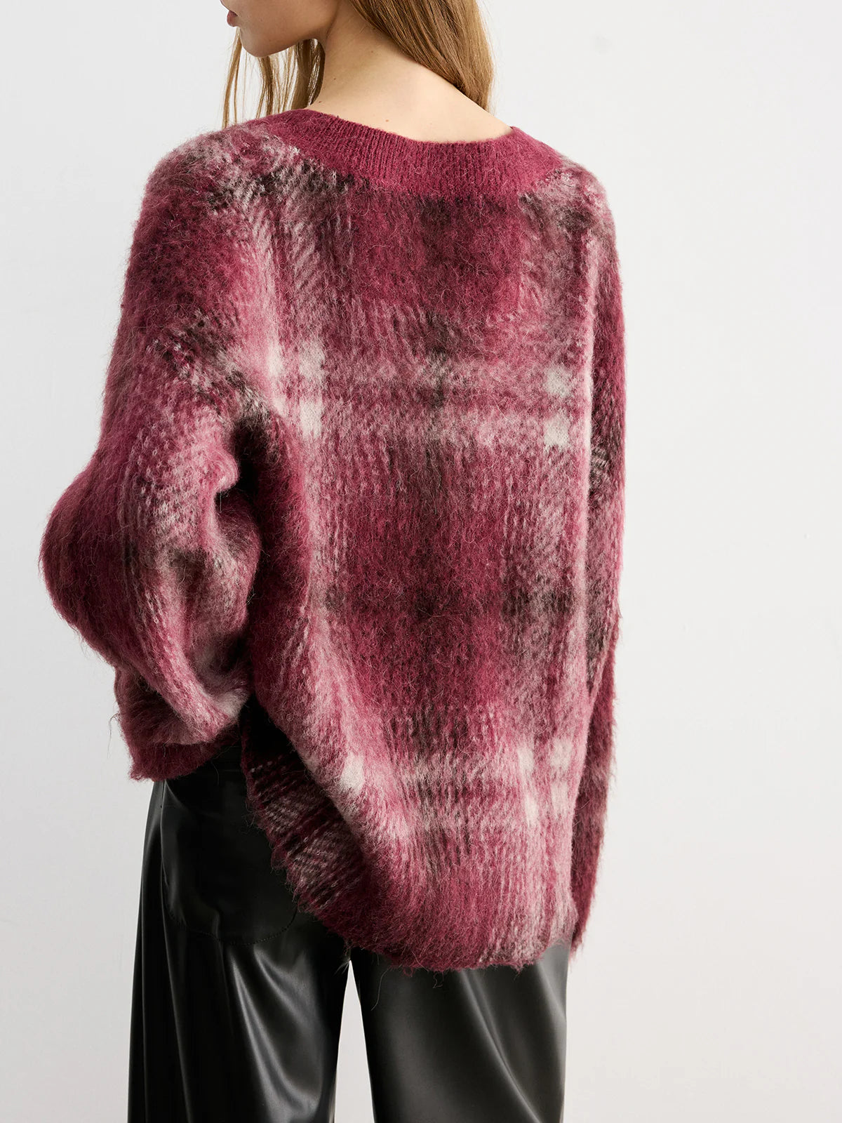 Plaid V-Neck Wool-Blend Sweater