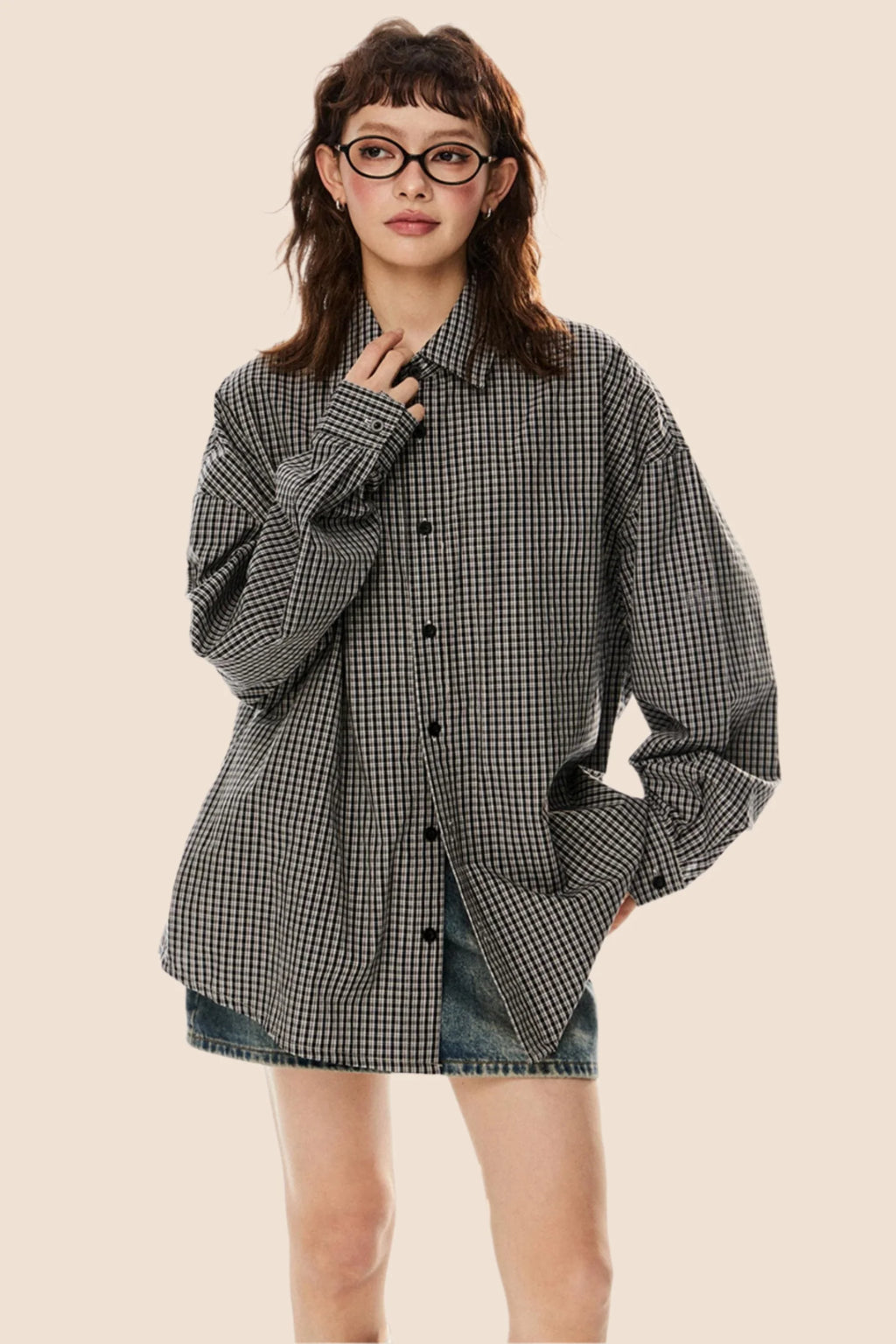Vintage Plaid Lapel Shirt & Top Set-Up