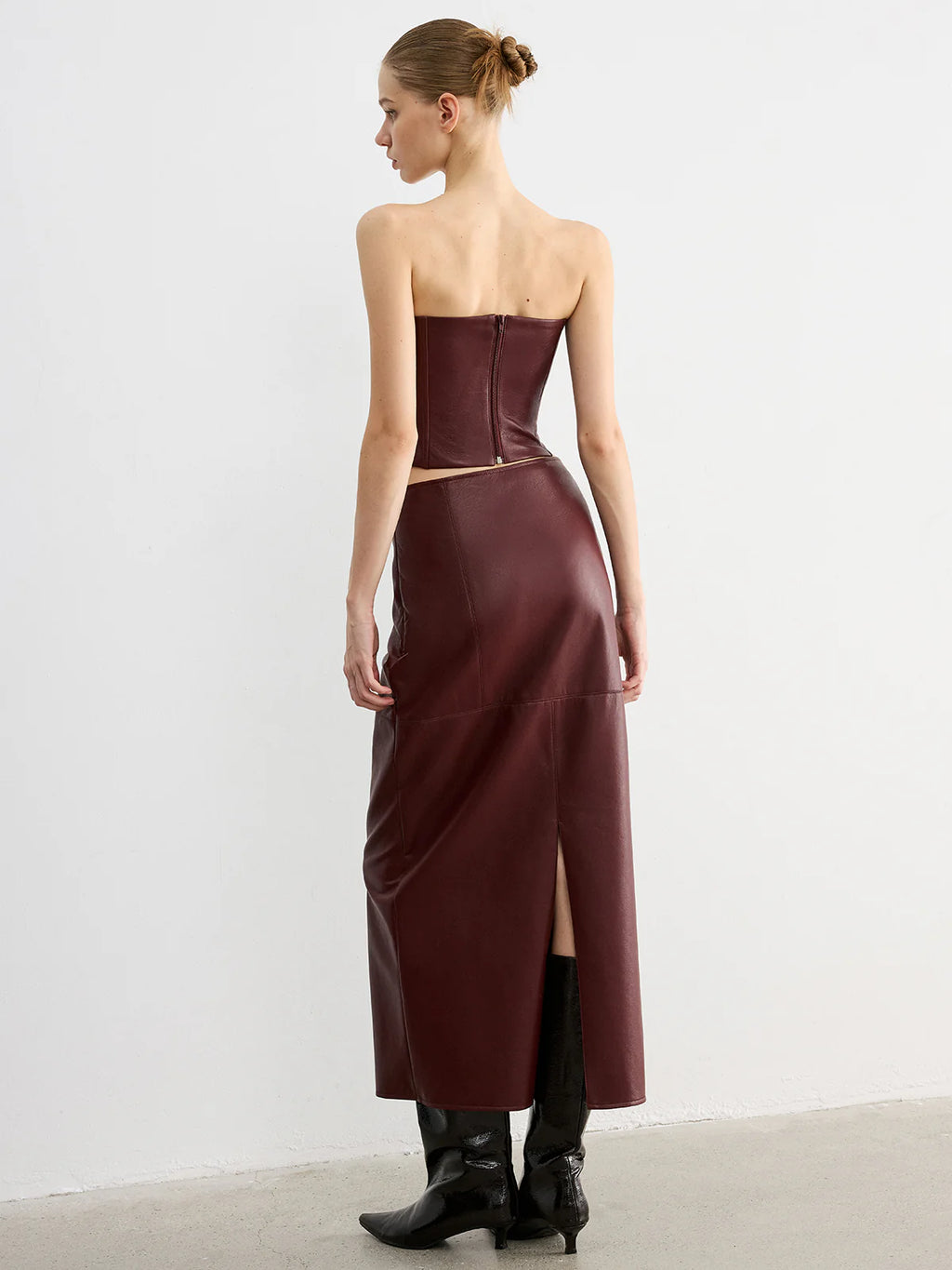 Lace Trim Faux Leather Skirt Set with Removable Straps
