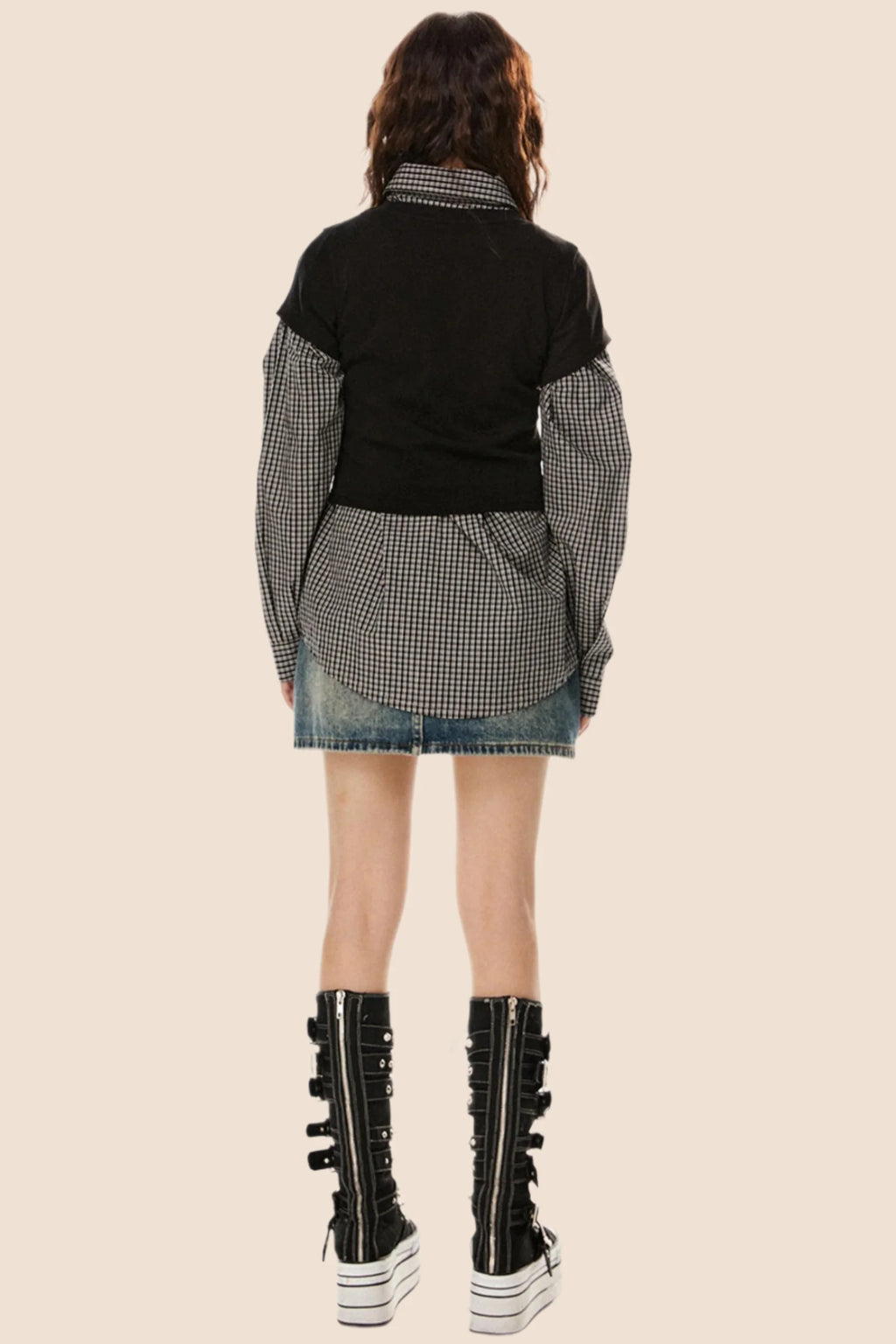 Vintage Plaid Lapel Shirt & Top Set-Up