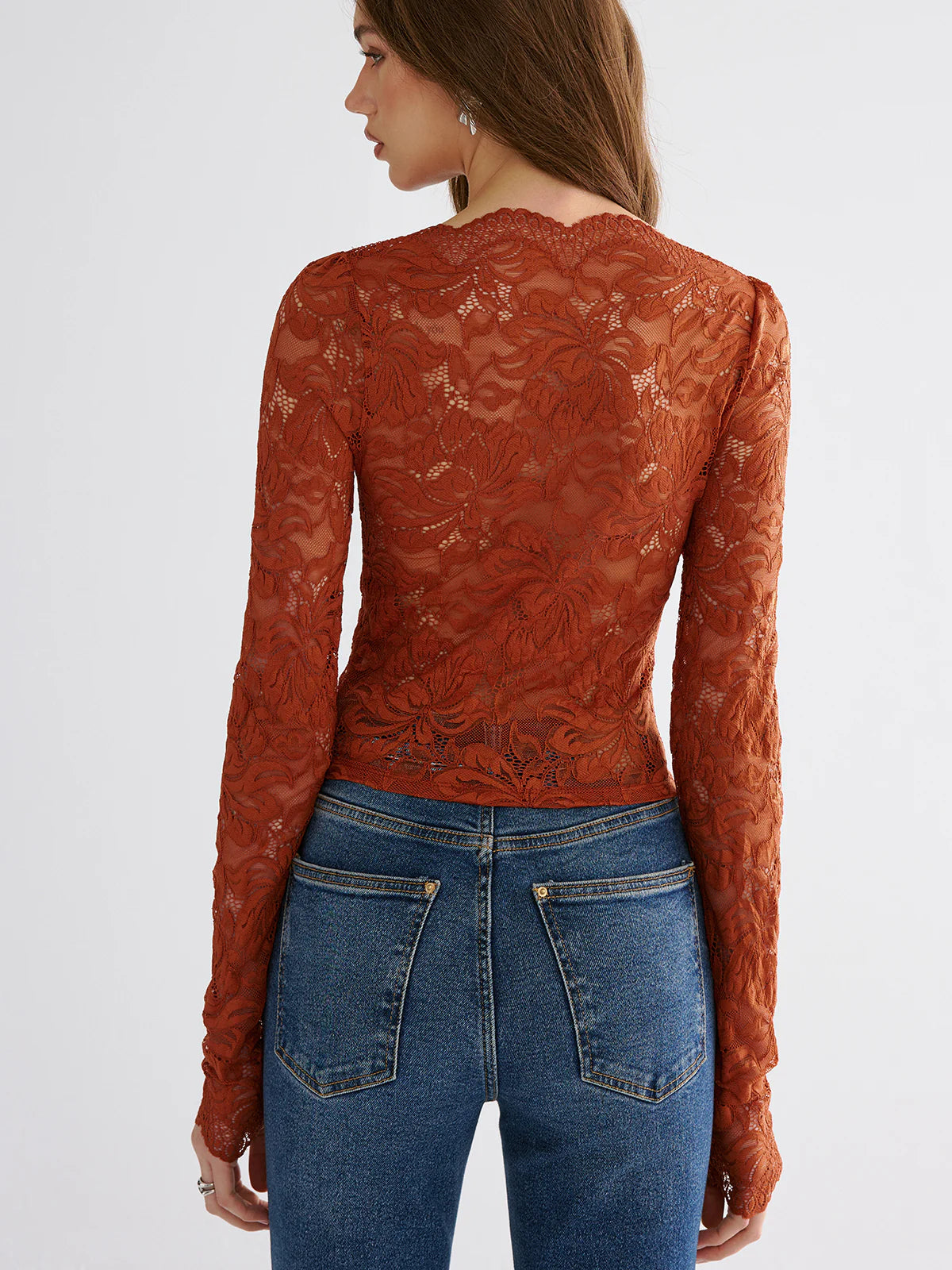 Flower Embroidered Cropped Lace Top