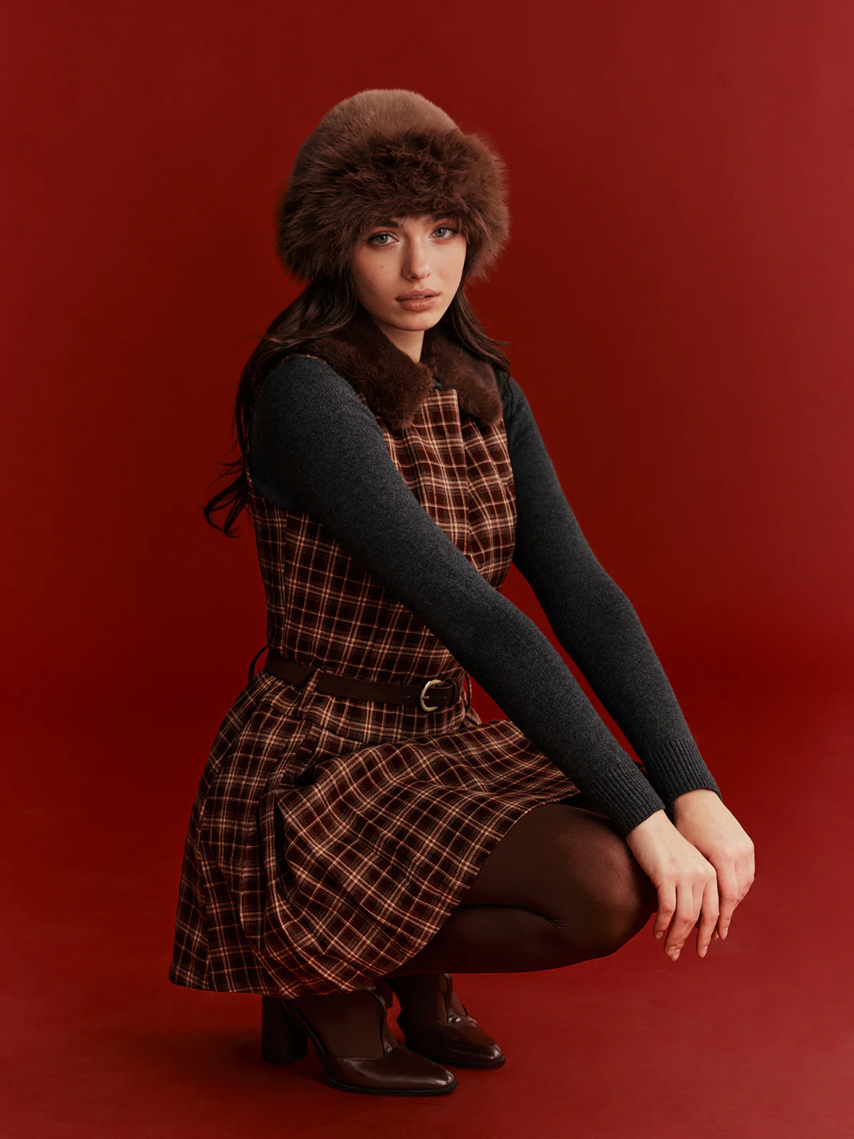 Belted Plaid Sleeveless Mini Dress