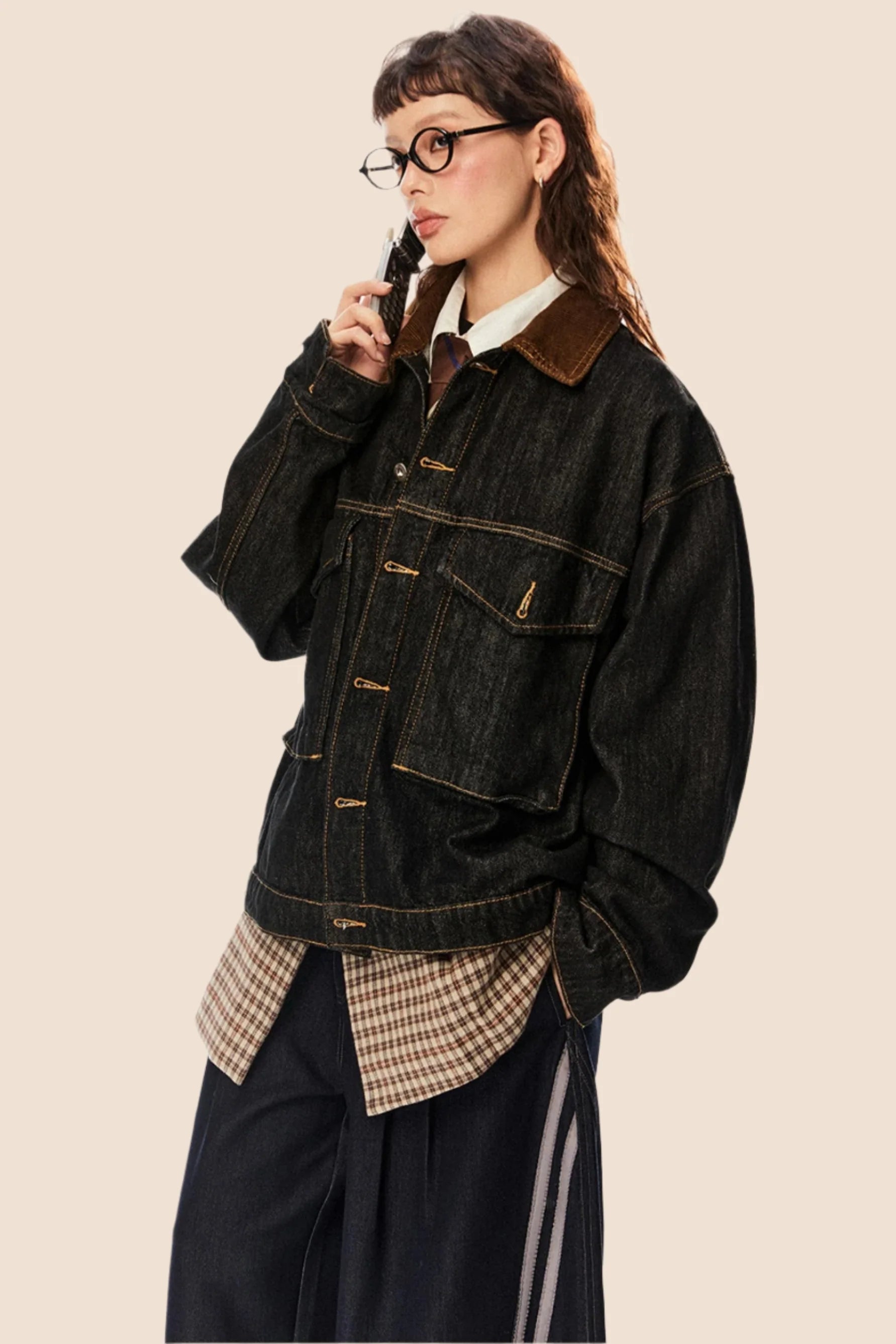 Retro Cropped Denim Cargo Jacket