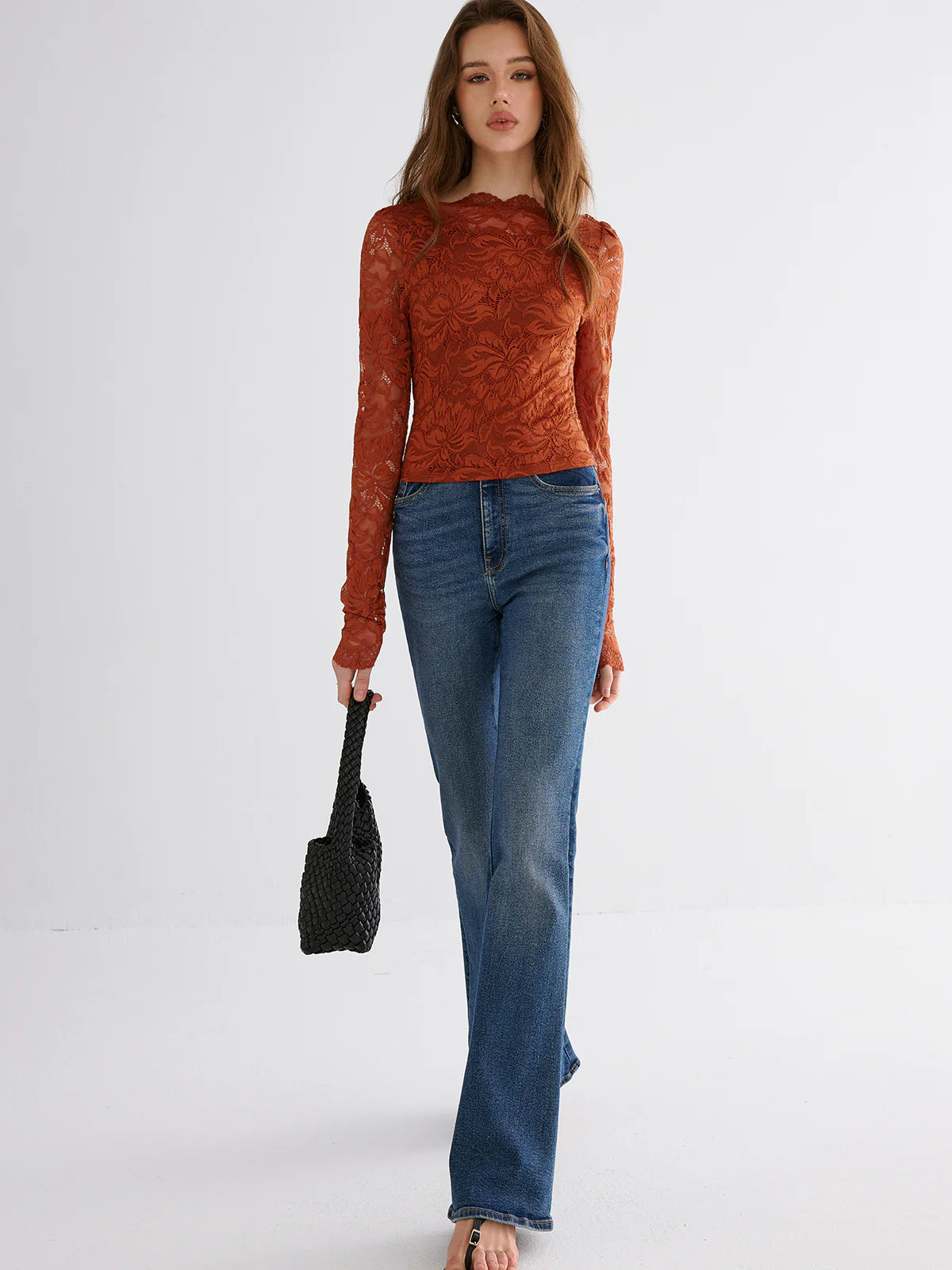 Flower Embroidered Cropped Lace Top