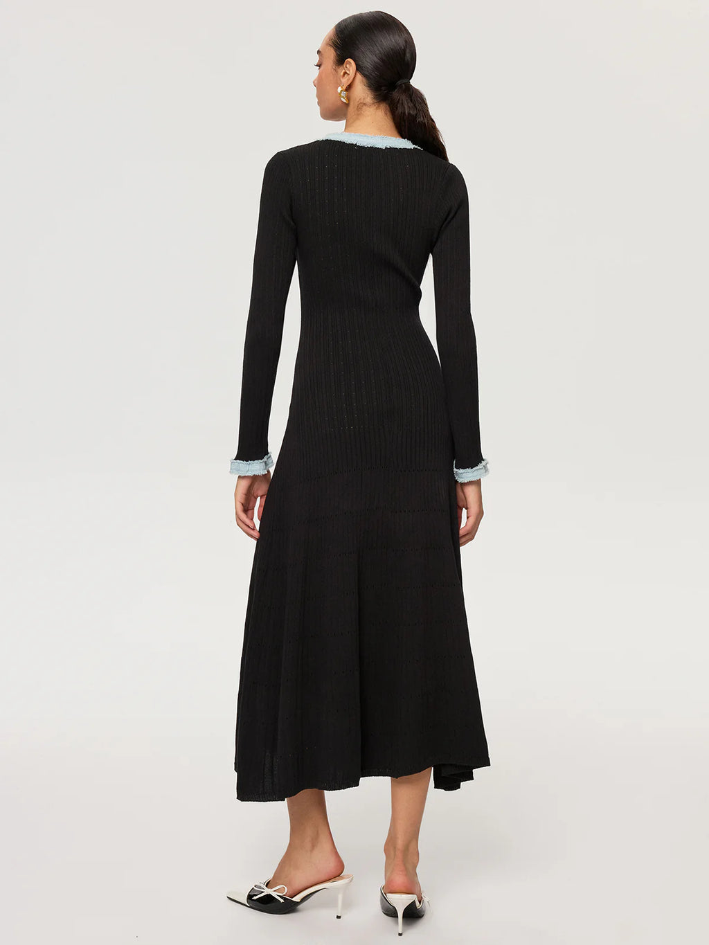 Denim Panel Knit Maxi Dress