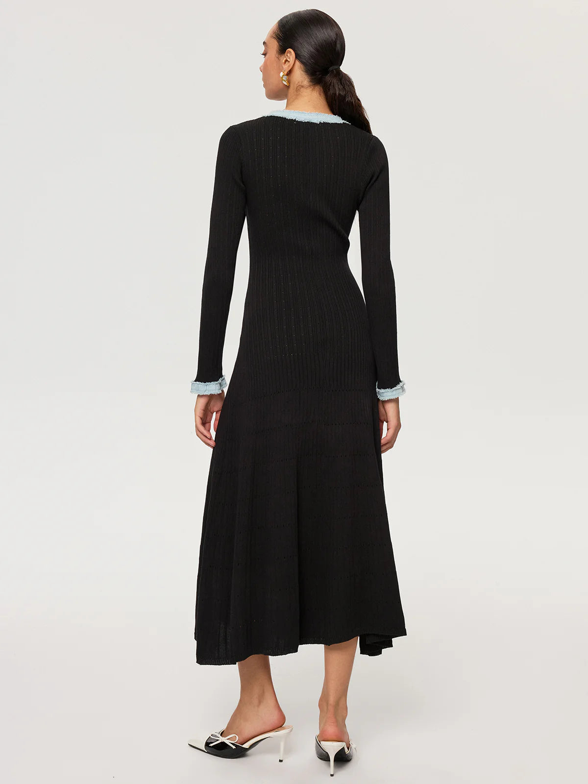 Denim Panel Knit Maxi Dress