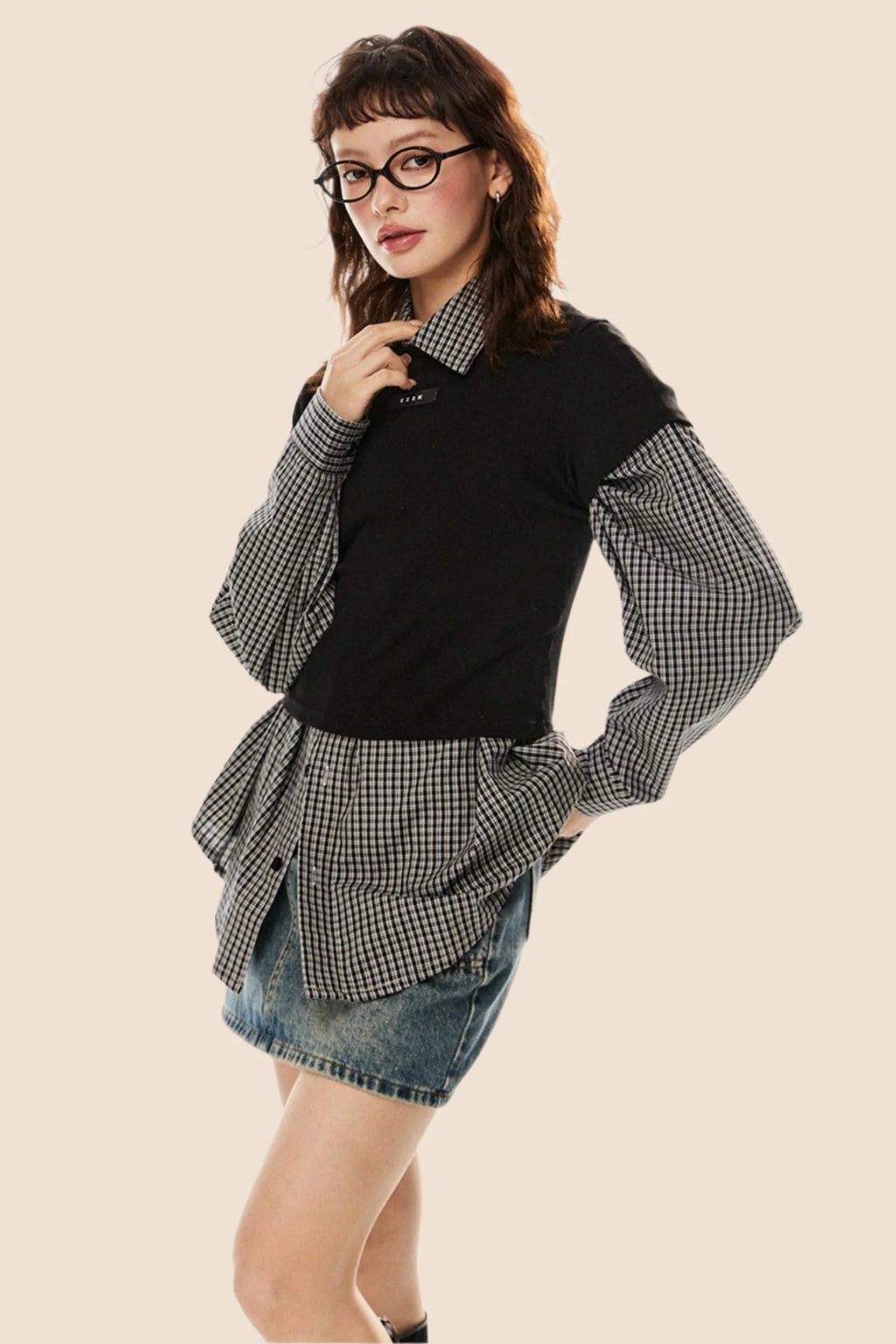 Vintage Plaid Lapel Shirt & Top Set-Up