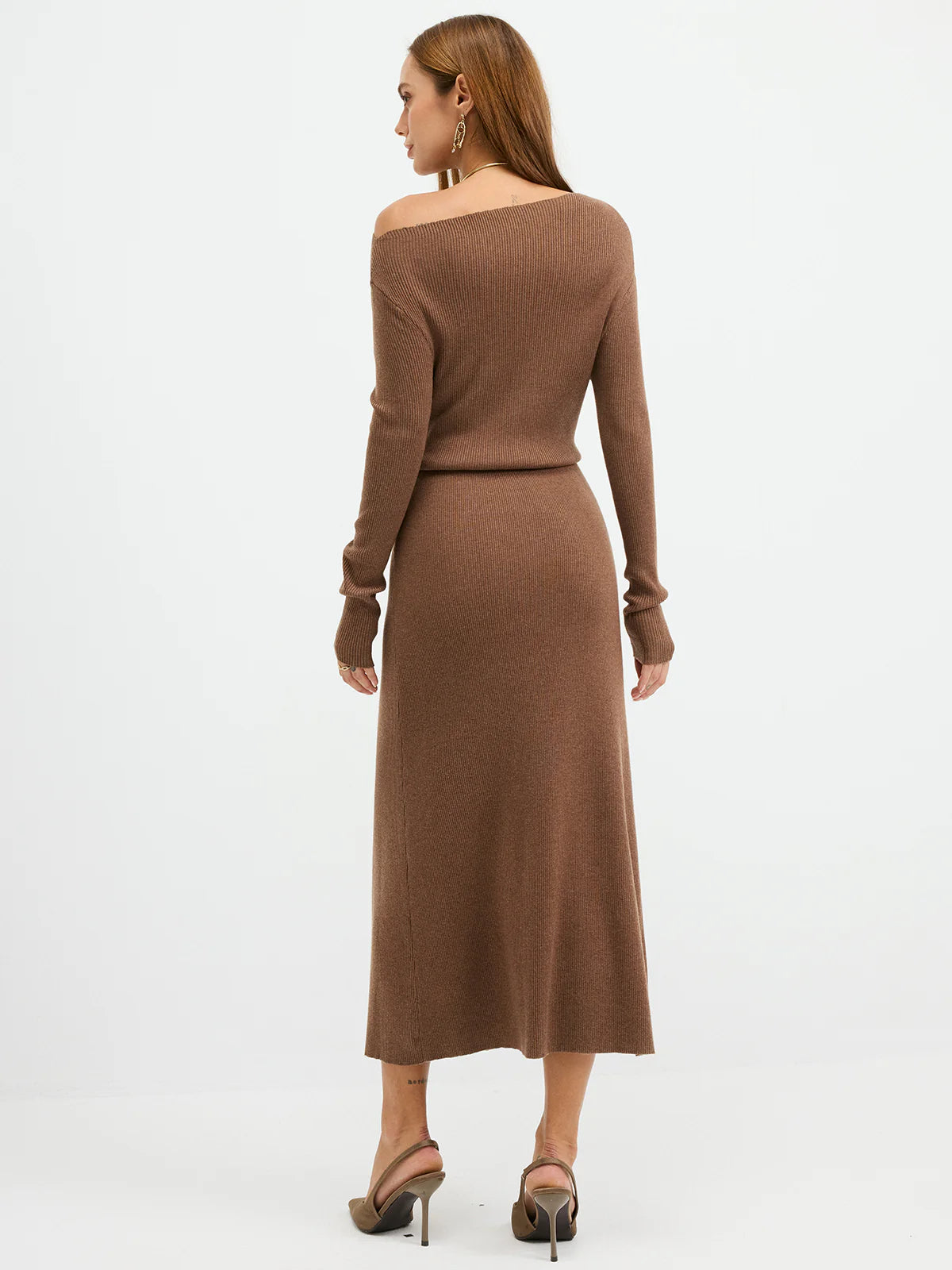 Off-Shoulder Ribbed Wool Blend Maxi Dress