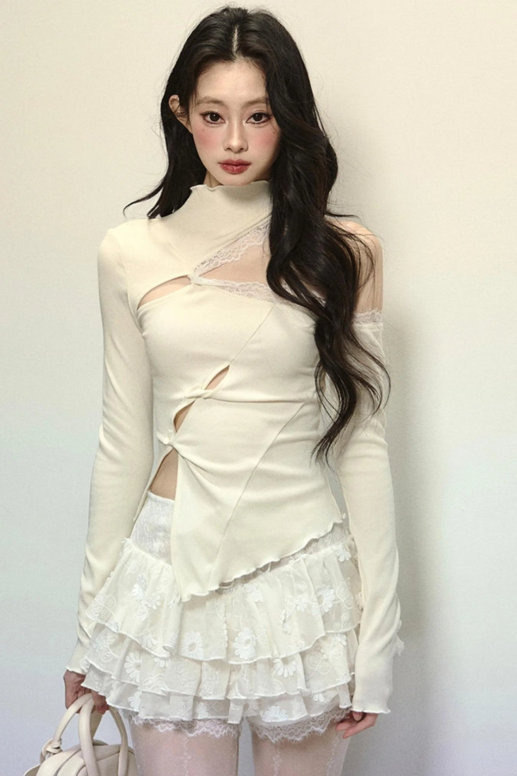 Elegant Half-High Neck Lace Top