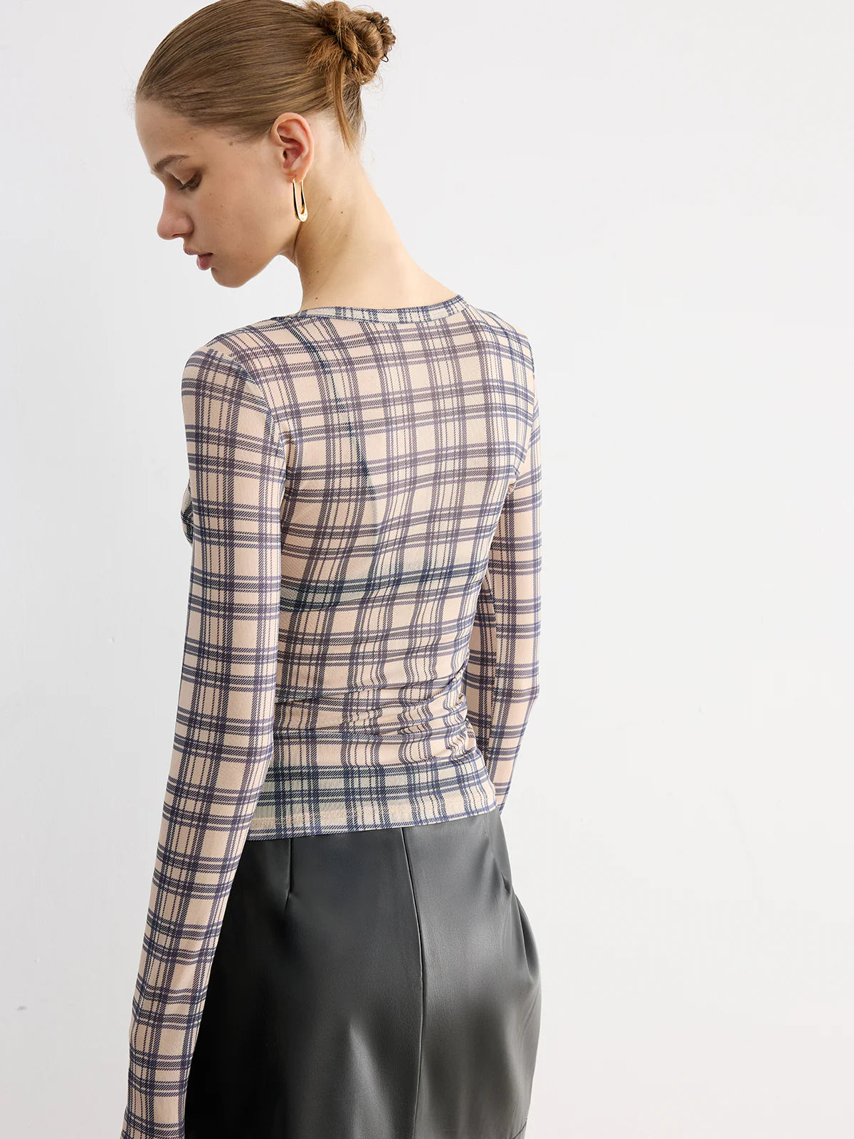 Plaid Sheer Long Sleeve Top