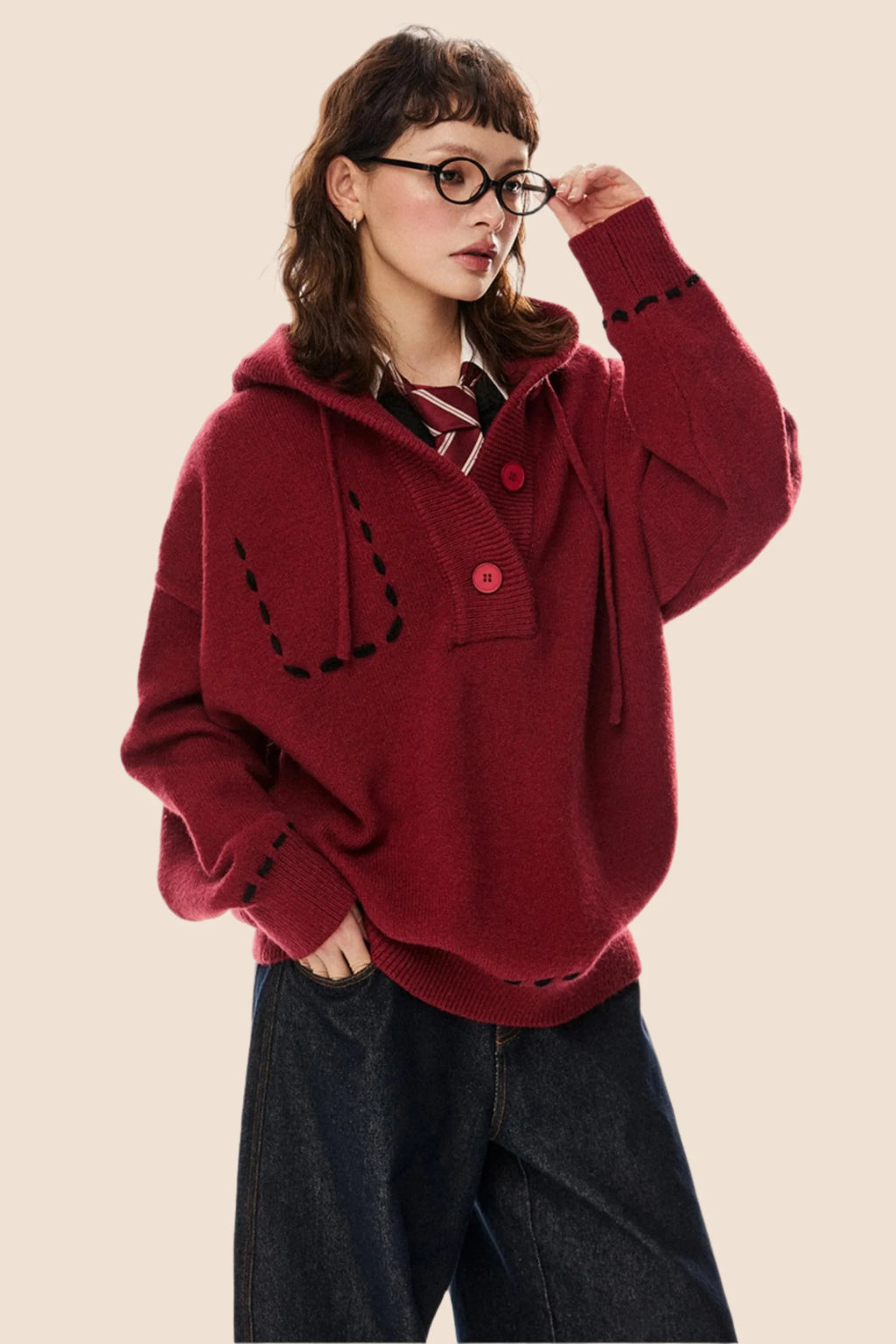 American Retro Drawstring Hooded Top