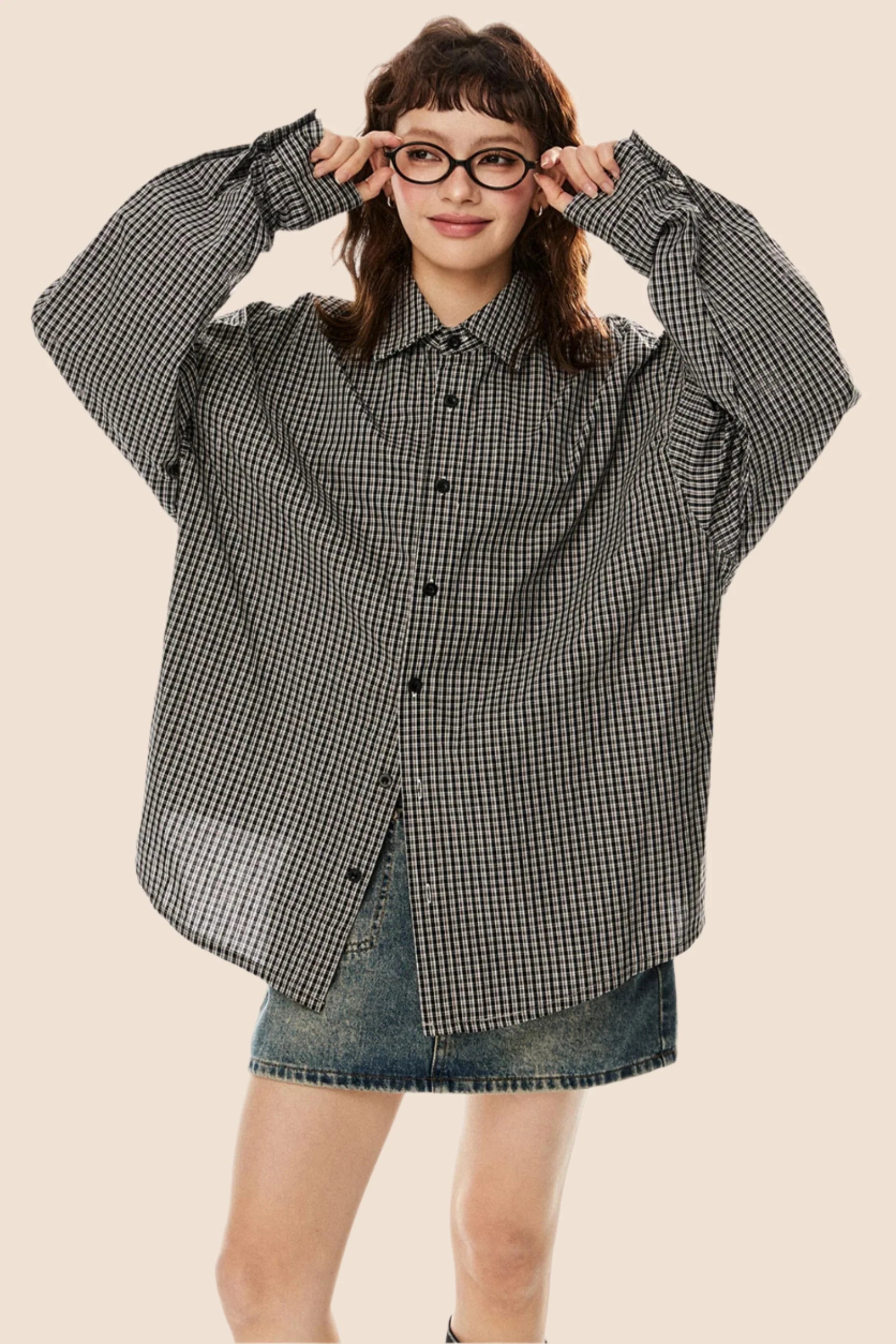 Vintage Plaid Lapel Shirt & Top Set-Up