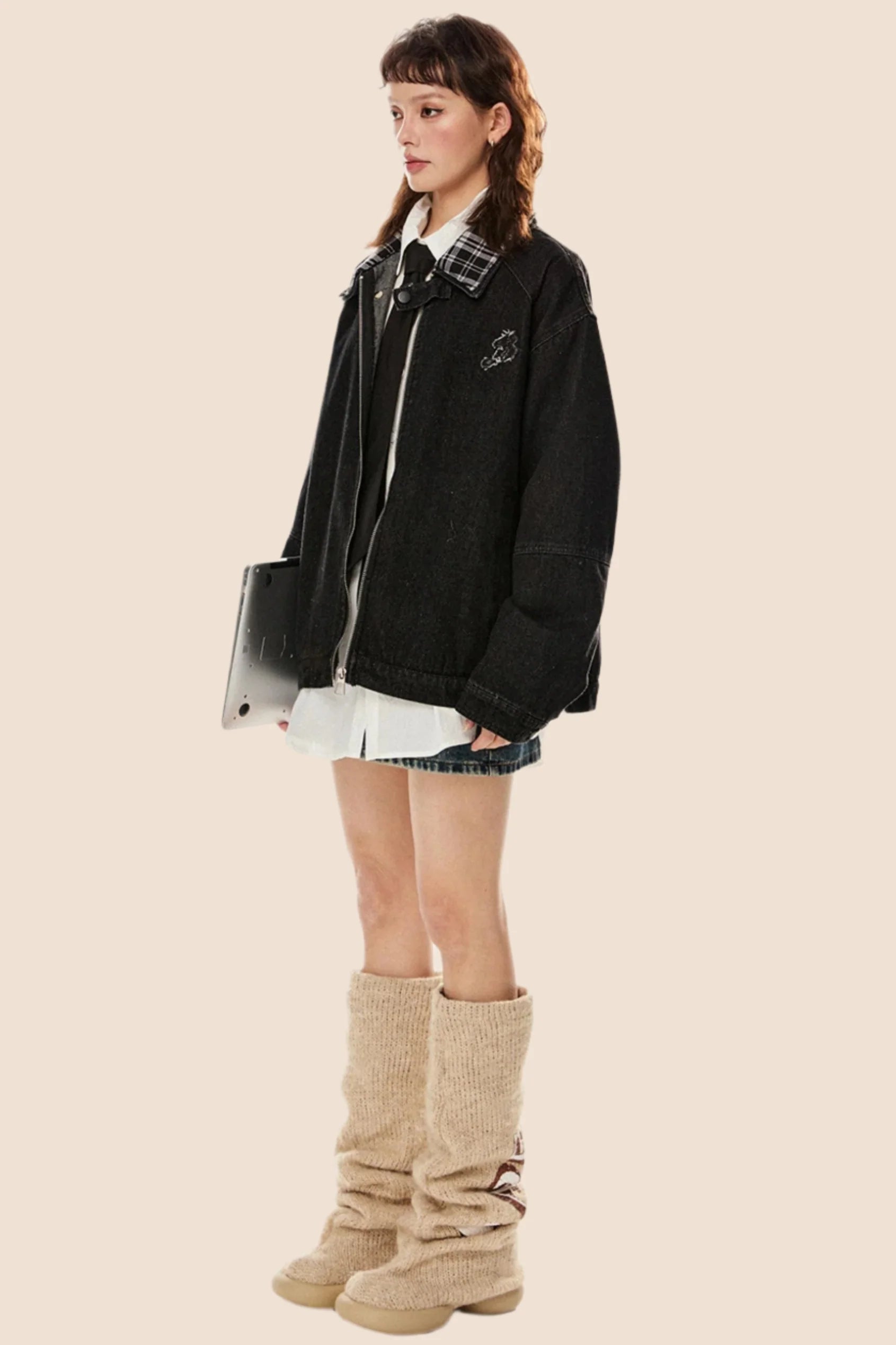 Retro Embroidered Loose Fit Denim Jacket