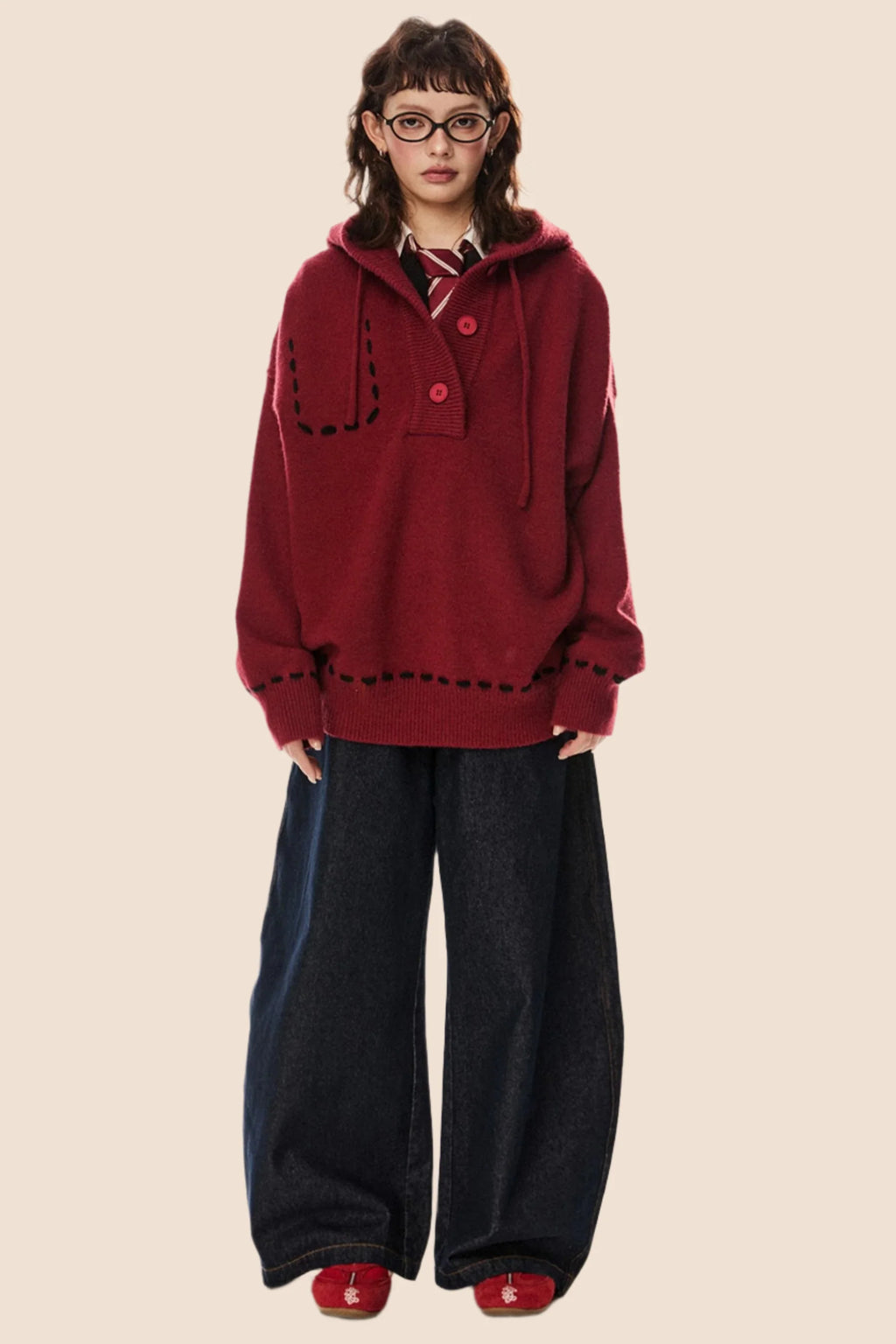 American Retro Drawstring Hooded Top