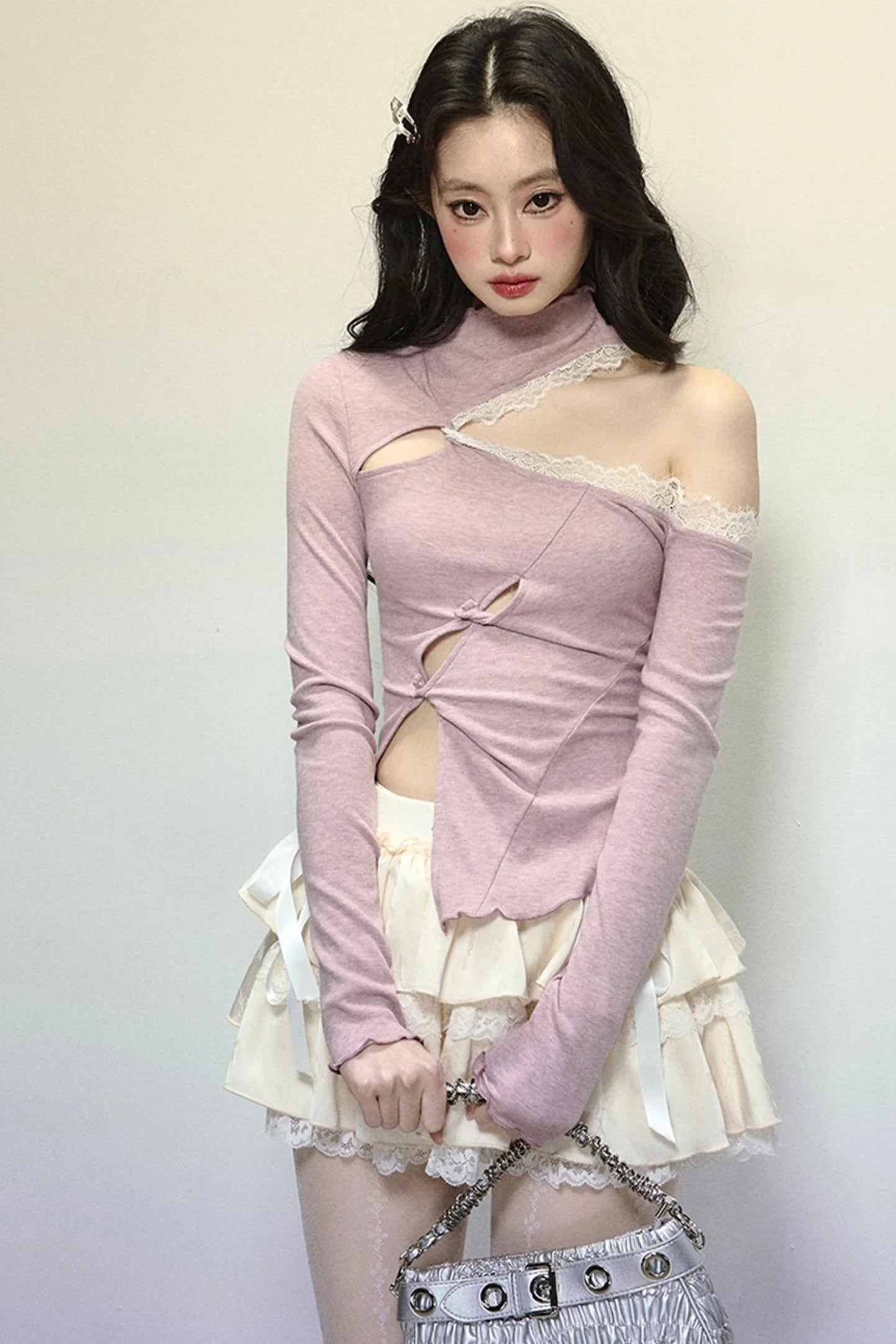 Elegant Half-High Neck Lace Top